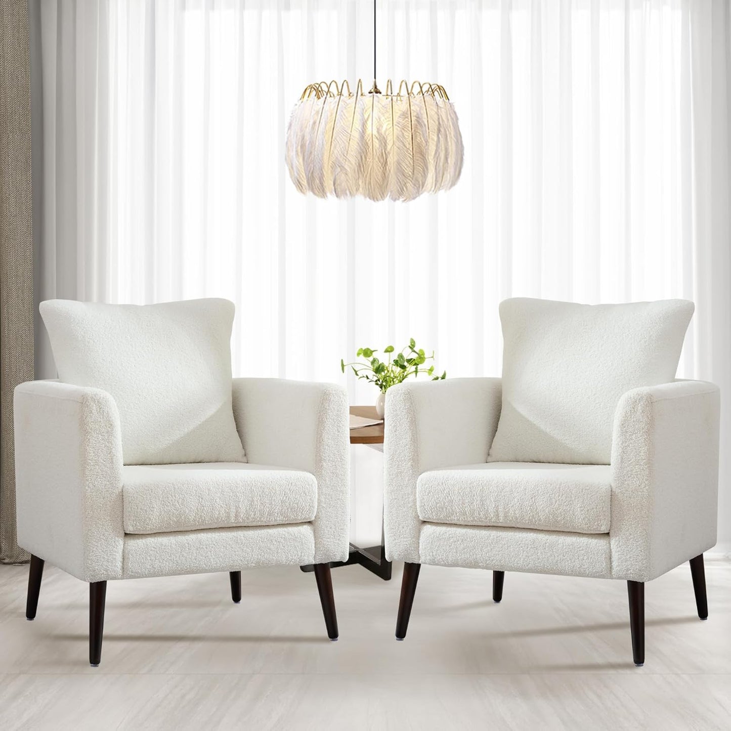 Accent Chair Set of 2, Upholstered Armchair with Pillow, Fabric Single Sofa Chair with Lounge Seat and Wood Legs Accent Chair for Living Room Small Spaces (Grey, Set of 2)