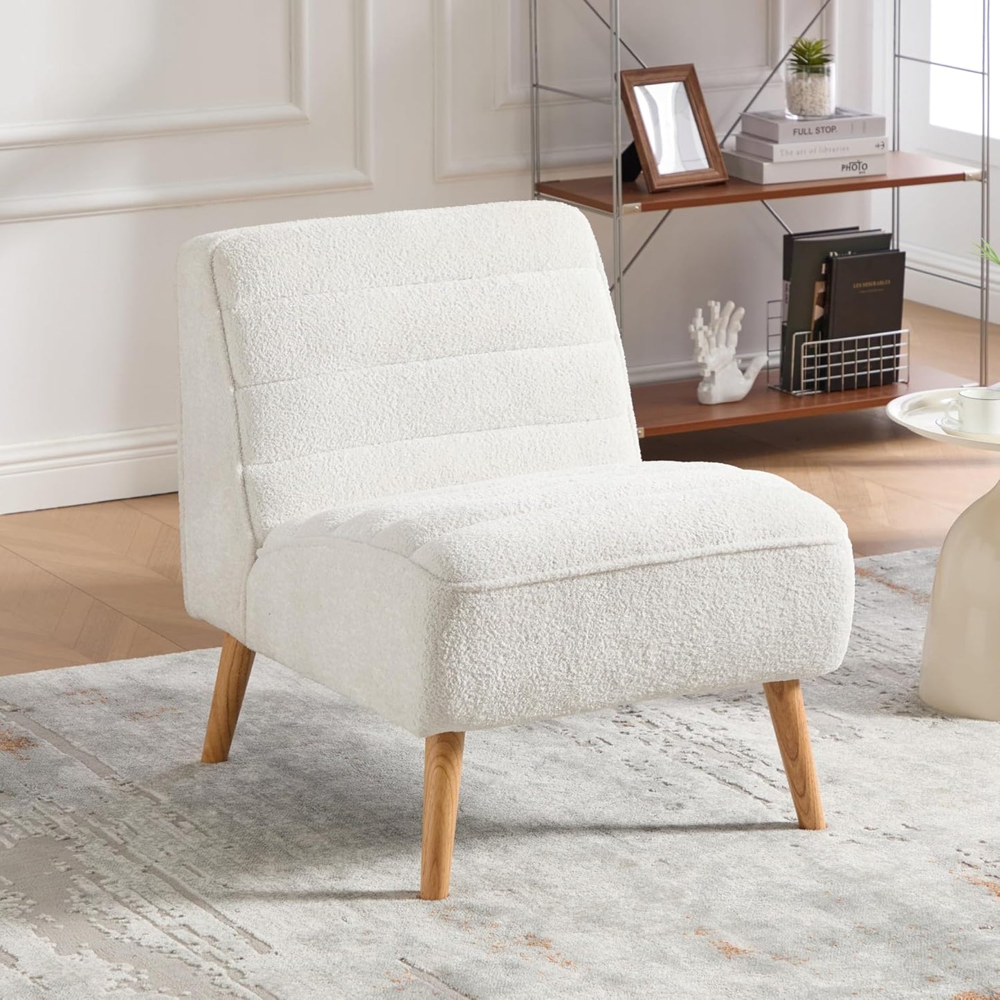 Aoiy & Wifon Velvet Accent Chair Set of 2, Single Living Room Chair with Metal Legs, Armless Reading Chair for Living Room, Beige