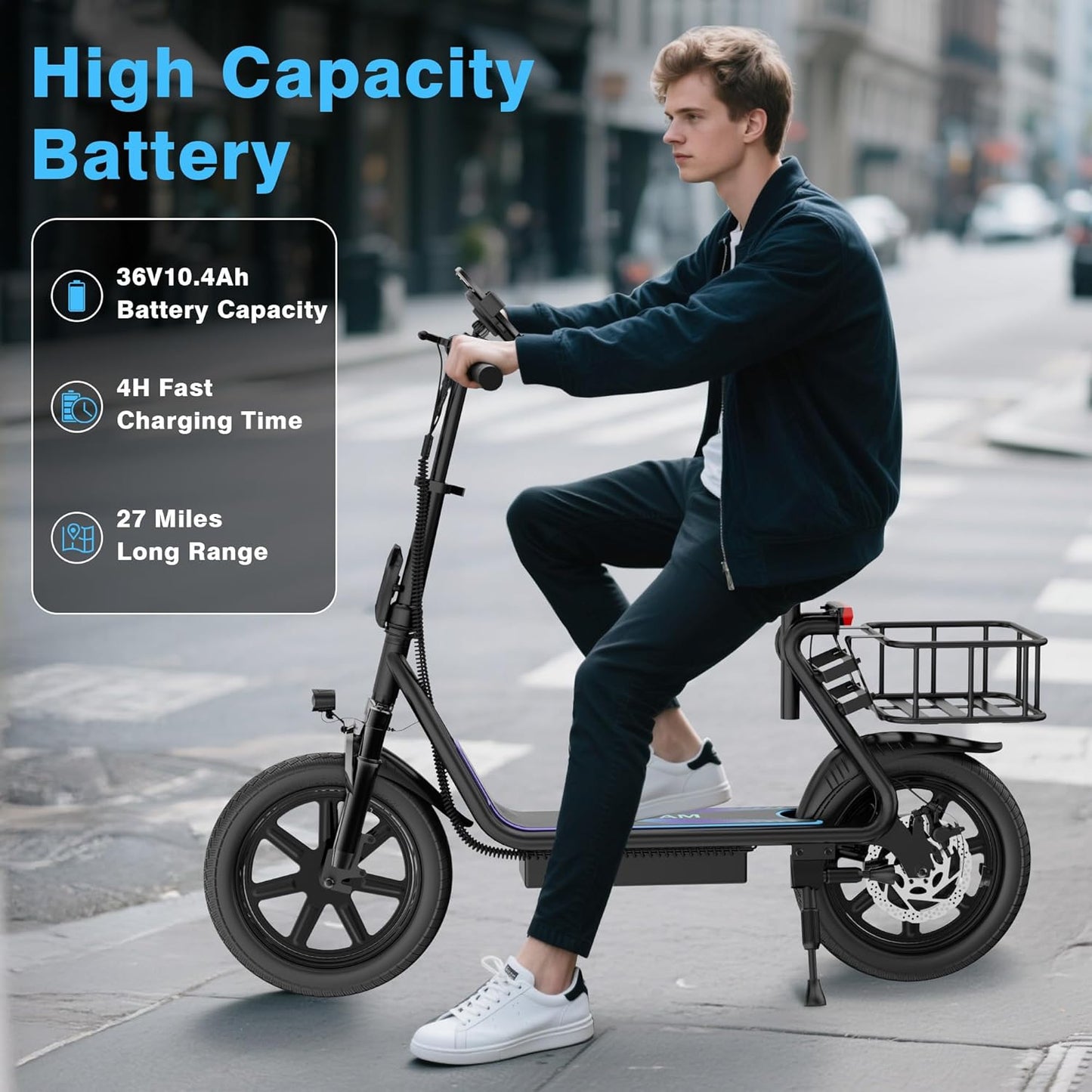 VOLPAM Electric Scooter Adults, Foldable E-Scooter for Adults, 500W Motor, 22 MPH Speed, 27 Mile Range, 14" Tires, Electric Kick Scooter with Seat, Dual/Braking System
