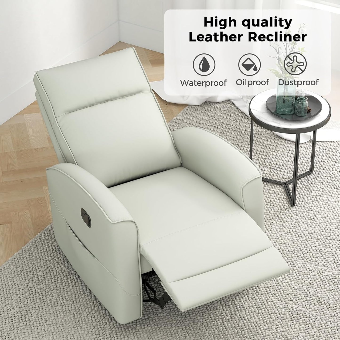 ANJ Manual Swivel Rocker Recliner, Glider Recliners with Padded Armrest and Backrest, Soft Leather Nursery Rocking Recliner Chair Reclining Sofa for Living Room