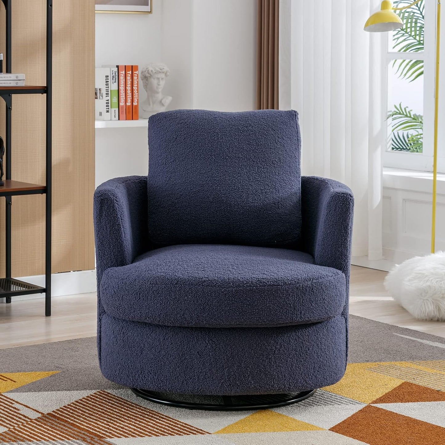 Swivel Accent Chair Set of 2,Teddy Sherpa Round Swivel Barrel Chairs for Living Room Upholstered Modern 360 Degree Swivel Club Chair Comfy Armchair for Nursery Bedroom Office(Dark Blue)