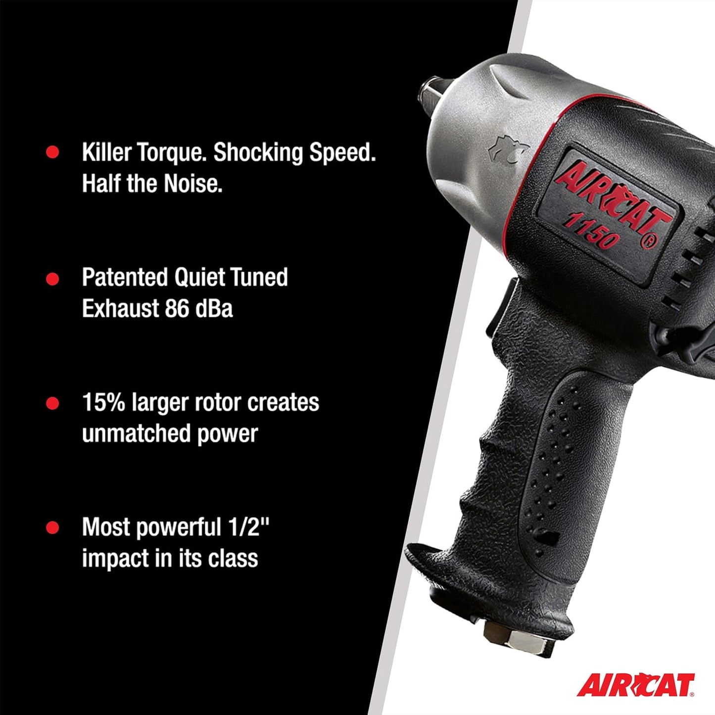 AIRCAT Pneumatic Tools 1150 1/2-Inch Composite Impact Wrench - Compact & Low Weight - Impact Tool for Automotive Repairs & Maintenance