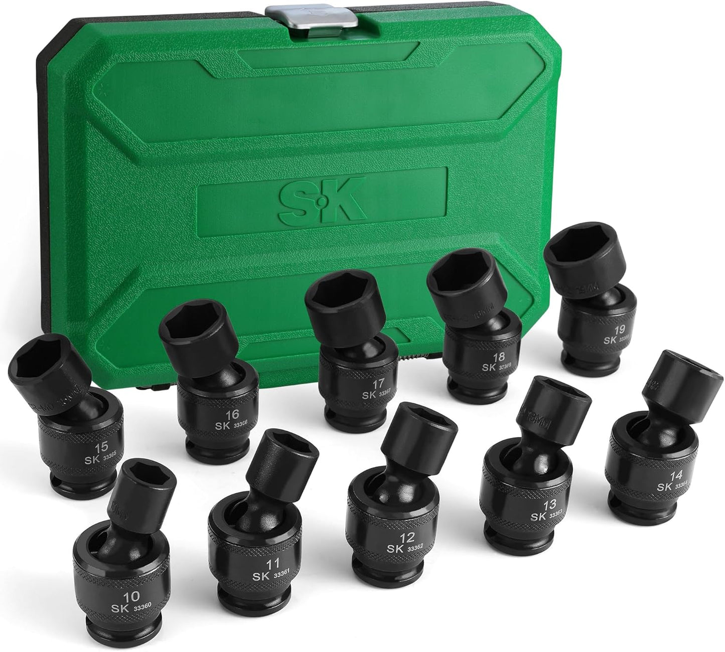 SK 3/8" Drive Universal Swivel Impact Socket Set, Metric Socket Set, 10-Piece, Premium CR-MO Steel, SureGrip 6 Point Design, with Storage Case