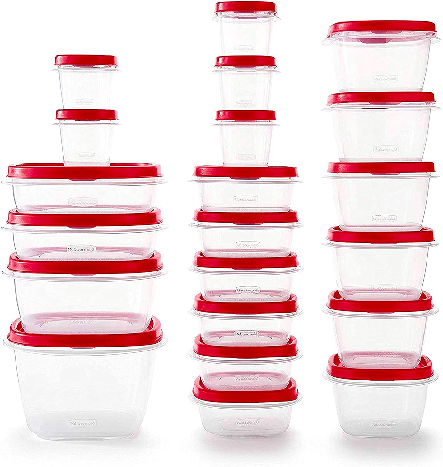Rubbermaid 60-Piece Food Storage Containers with Lids, Microwave and Dishwasher Safe, Red Color, Ideal for Meal Prep and Pantry Storage