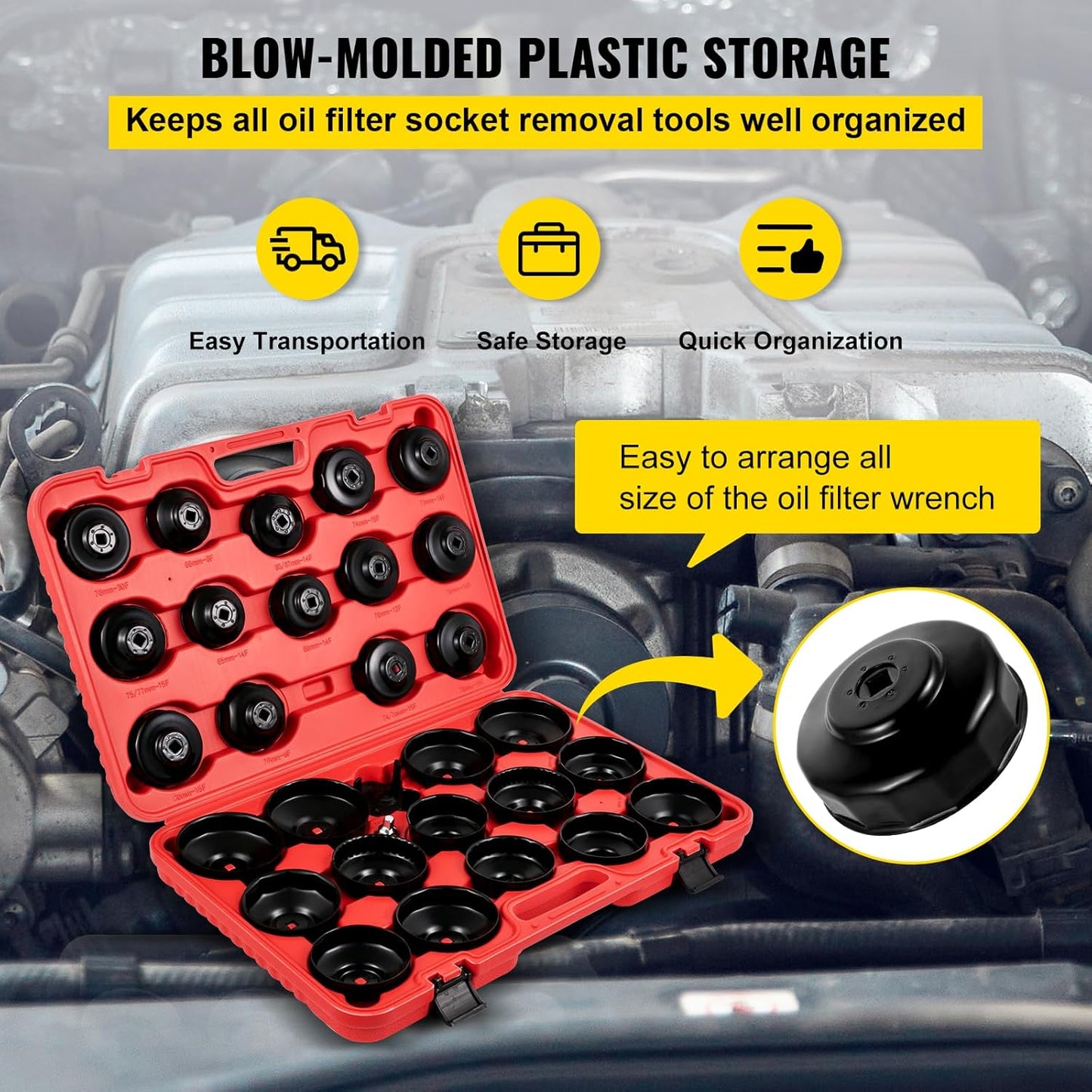 VEVOR Oil Filter Socket Set, 30 Pcs, Steel, Black, 3-Jam Wrench