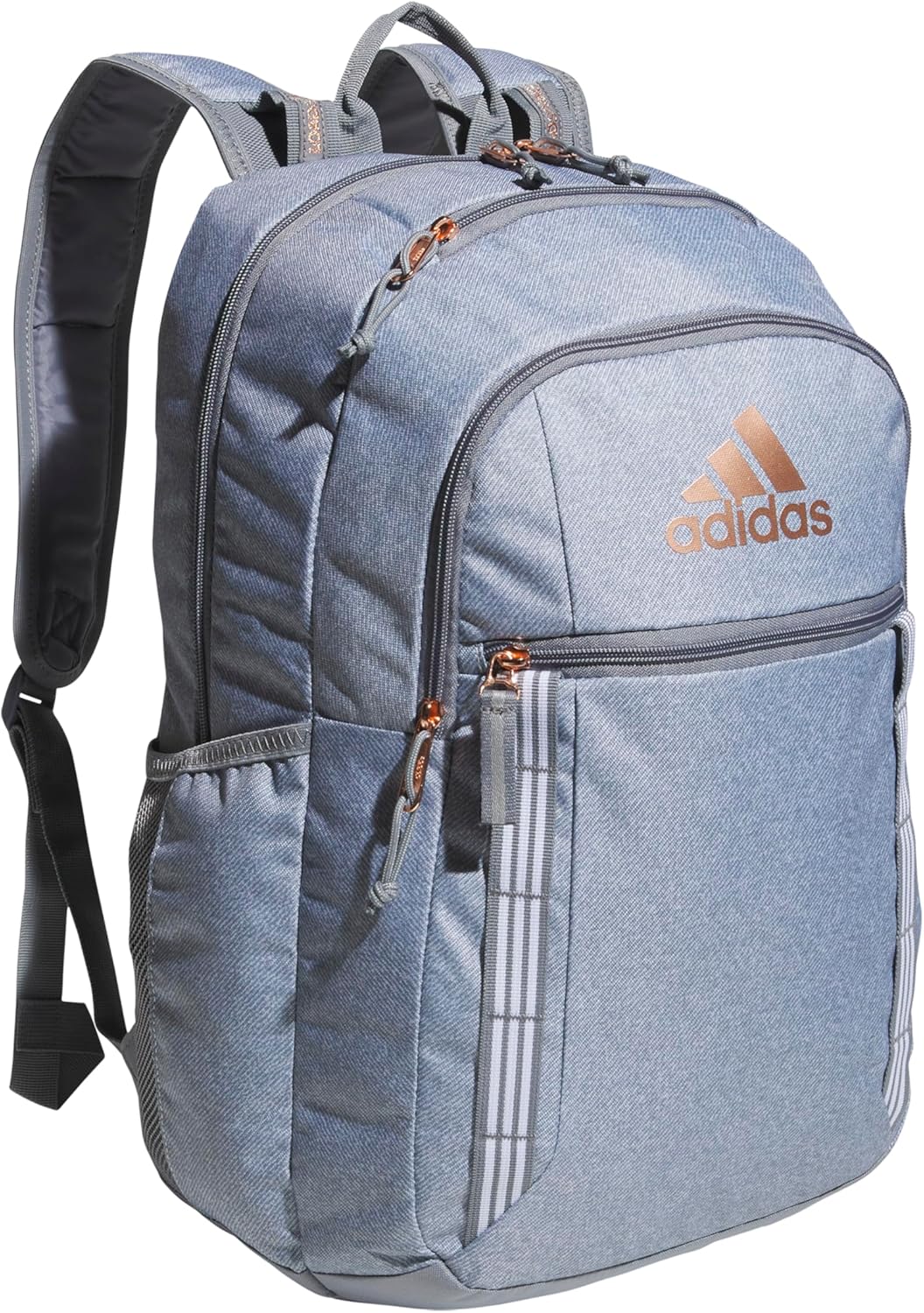 adidas Excel Backpack for Men & Women – Durable Large Athletic Laptop Bag, 7.0/Twill Grey/Grey/Rose Gold, OSFA