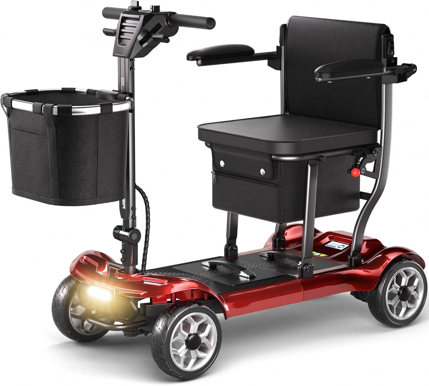 4 Wheel Mobility Scooter for Adults&Seniors - 43lb Lightweight Portable Motorized Scooters 300 lb Capacity, Foldable Travel Mobility Scooters with Removable Battery, Dual Basket, Red