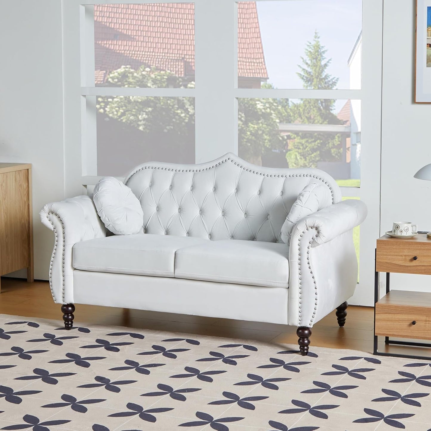 AVZEAR Modern Upholstered Accent Chair, Mid-Century Modern Armchair Single Sofa Chair, Tufted Lounge Reading Chair with Pillow for Living Room, Bedroom, Office (White)