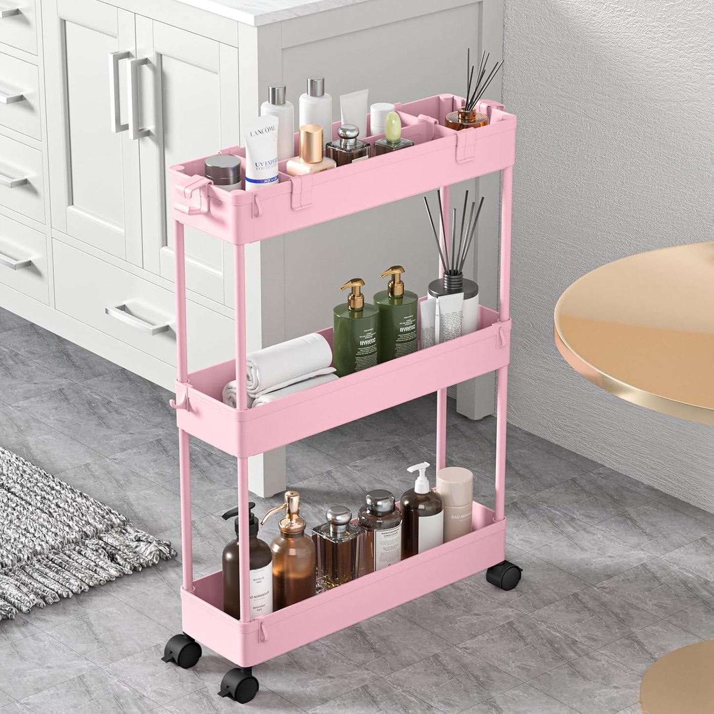 SPACELEAD Slim Storage Cart 3 Tier,Bathroom Organizer Rolling Utility,Mobile Shelving Unit Slide Out for Office, Kitchen, Laundry Room & Narrow Places,Black