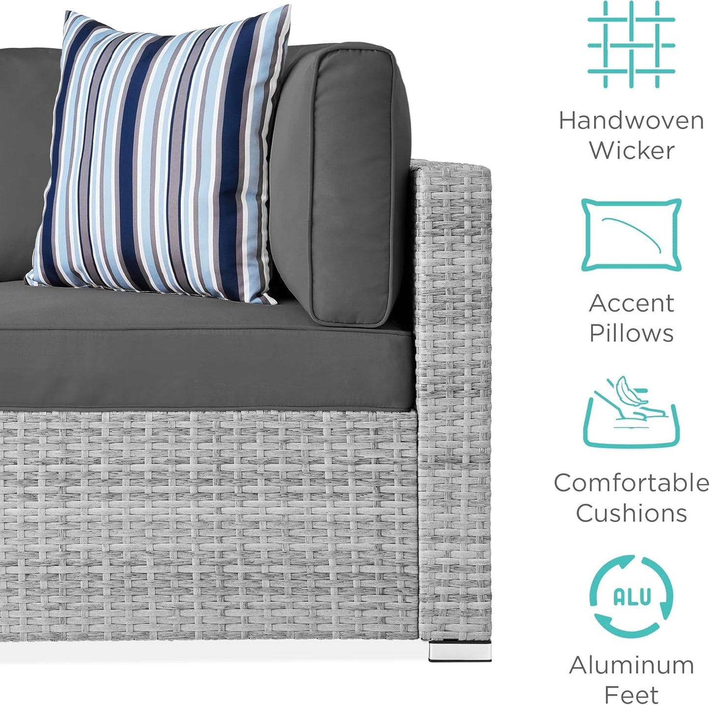 Best Choice Products 7-Piece Modular Outdoor Sectional Wicker Patio Conversation Set w/ 2 Pillows, Coffee Table, Cover Included - Gray/Gray