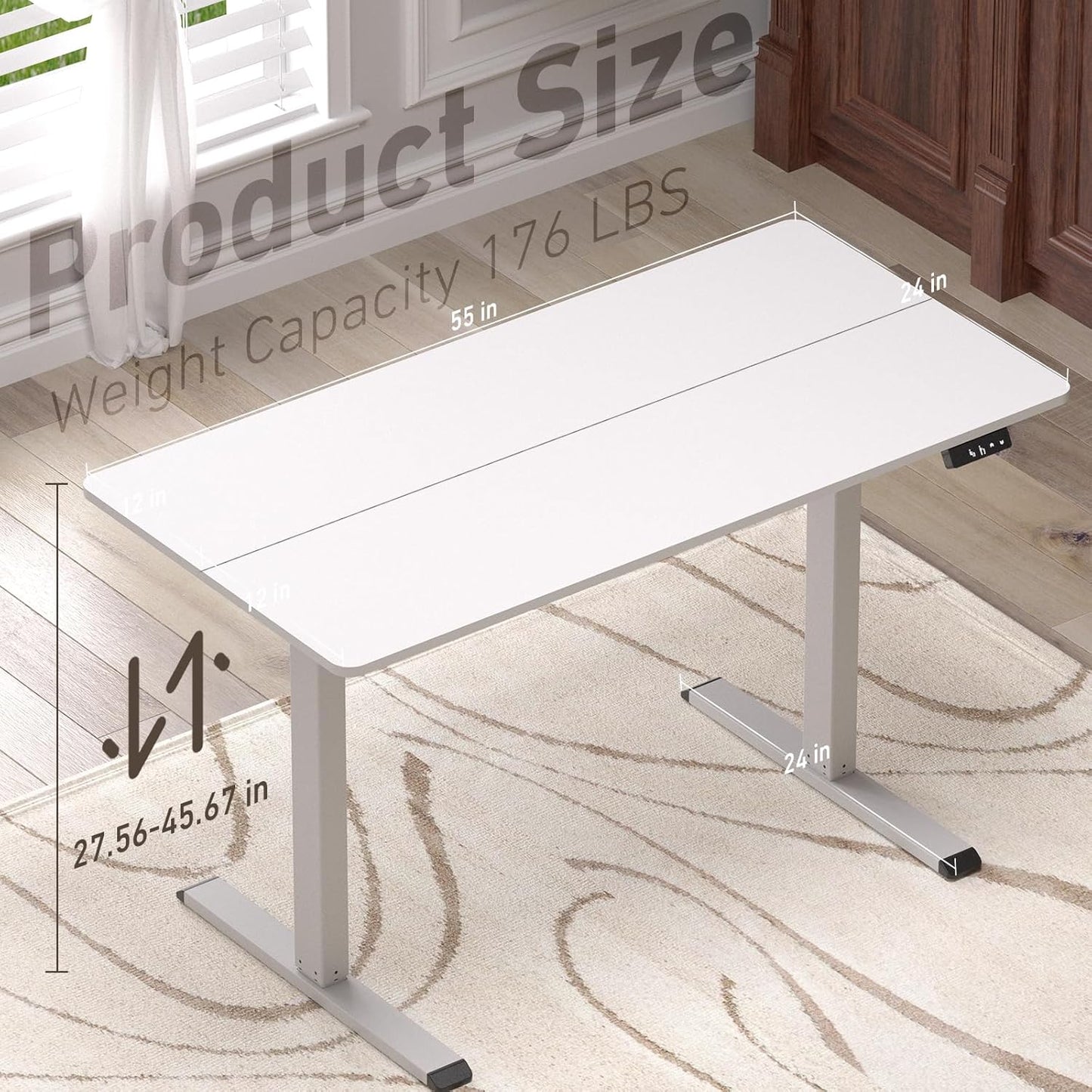 Ywin Electric Height Adjustable Standing Desk, 55 x 24 inches Sit Stand Desk with Wheels, Ergonomic Stand Up Desk for Home Office