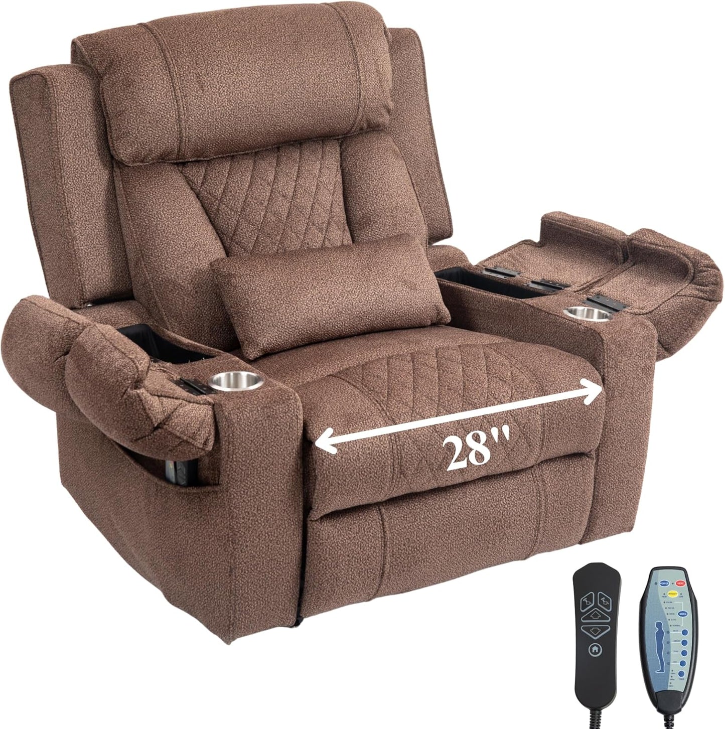 4-Motor Power Lift Chair with Heat & Massage - Power Adjustable Headrest, Backrest, Lumbar & Footrest - 27-inch Wide Seat Lay Flat Recliner, 8-Point Massage (Lumbar Heating)