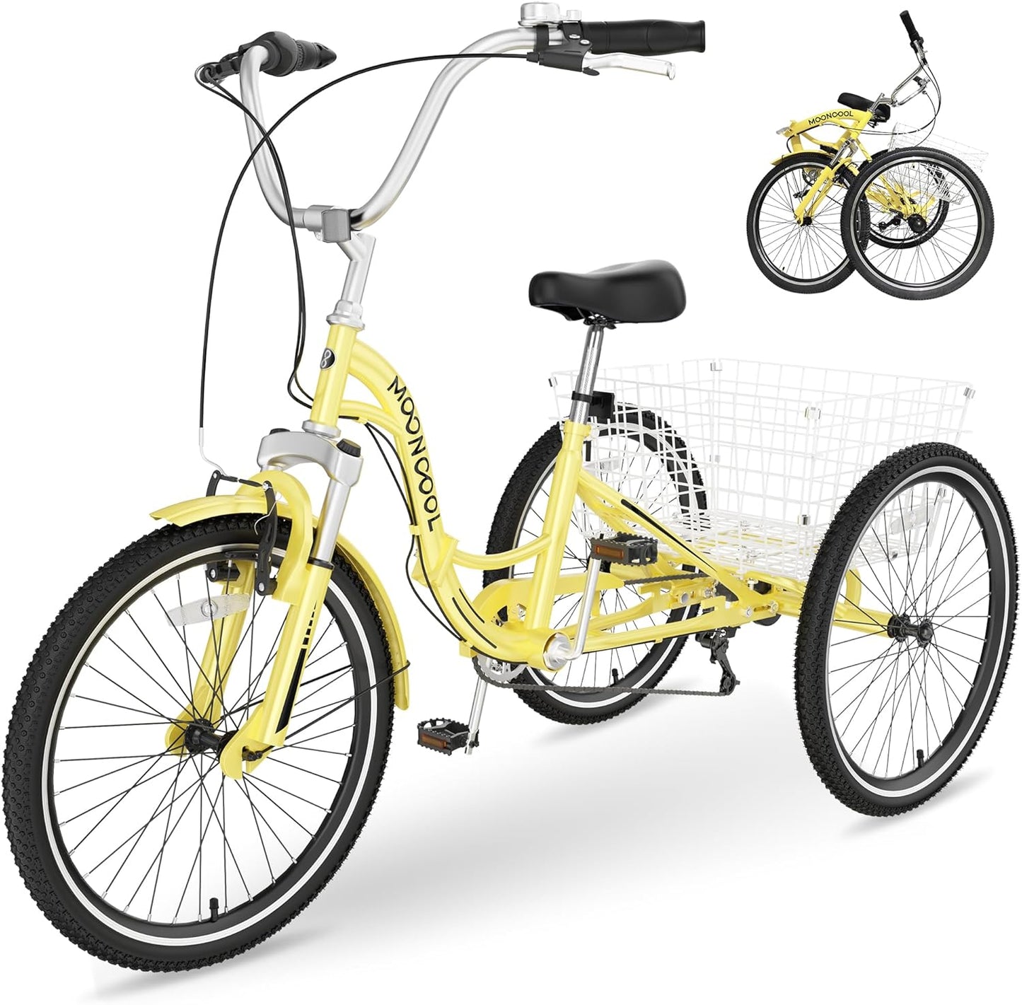 Slsy Adult Folding Tricycles, 7 Speed Folding Adult Trikes, 20 24 26 Inch 3 Wheel Bikes with Low Step-Through, Foldable Tricycle for Adults, Women, Men, Seniors