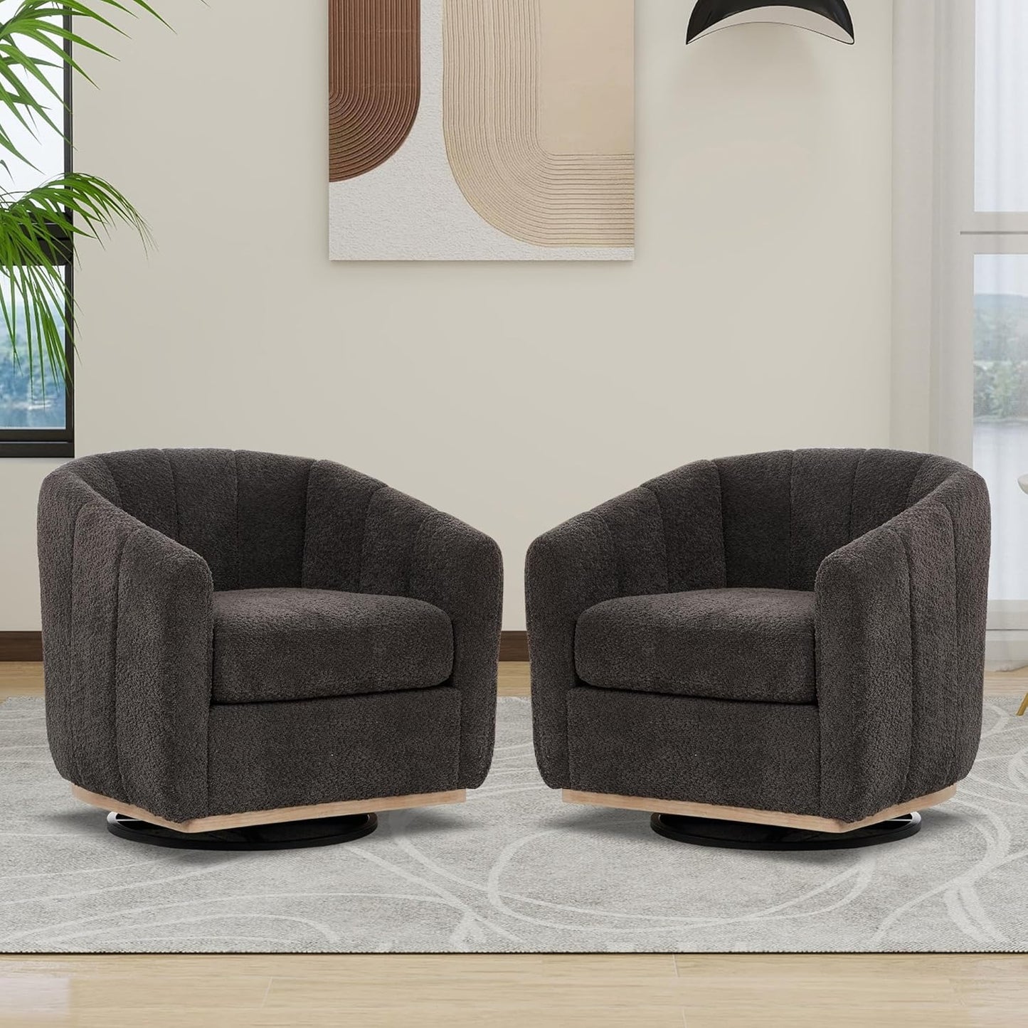 Aoiy & Wifon 32.33" W Swivel Accent Barrel Chair, Round Living Room Swivel Chair, Boucle, Ivory