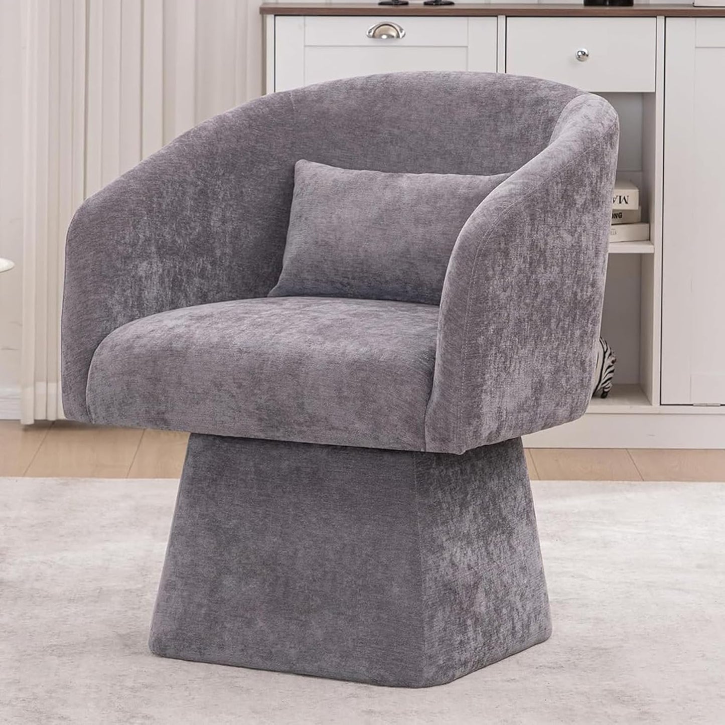 Swivel Accent Chairs Set of 2, Upholstered Barrel Chair with a Soft Backrest, 360 Degree Swivel Armchair, Reading Corner Chairs for Living Room, Bedroom, Waiting Room, Club, Adults, Black