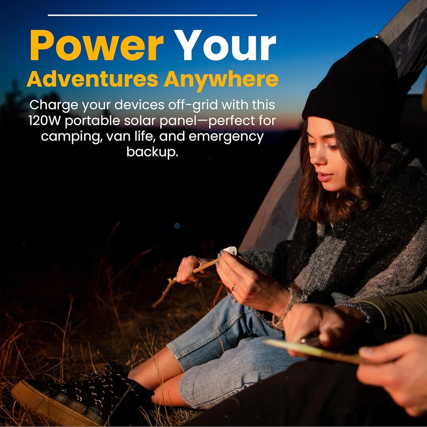 120W Portable Solar Panel & Flexible Solar Panel for Camping | 23% High Efficiency ETFE Foldable Solar Panel | Charger with USB-C & Lightweight with Emergency Power Supply