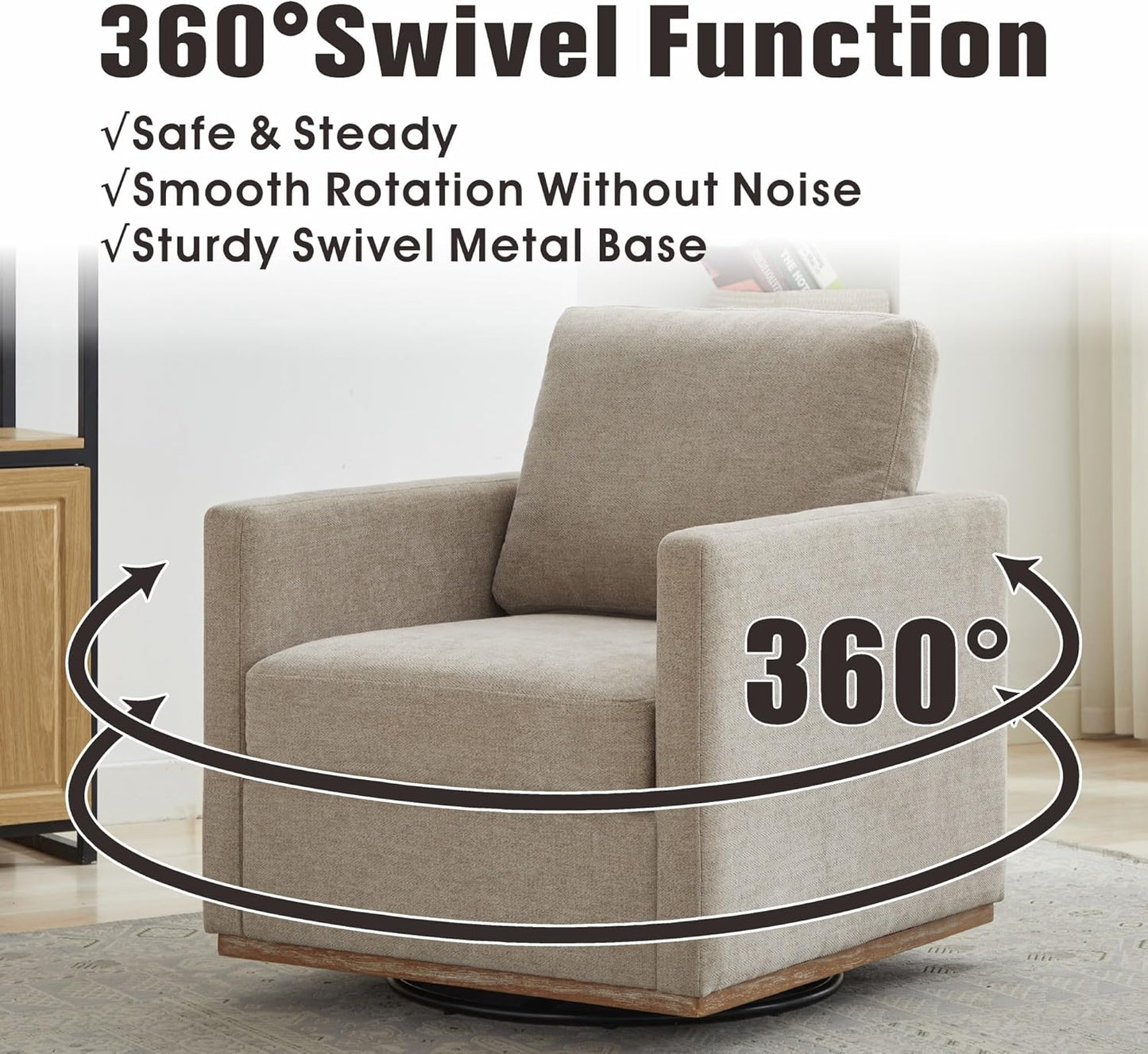Sinzho & Wiyfun 30.7" W Upholstered Swivel Accent Chair Mid Century Modern Chenille Swivel Chairs for Living Room, Taupe