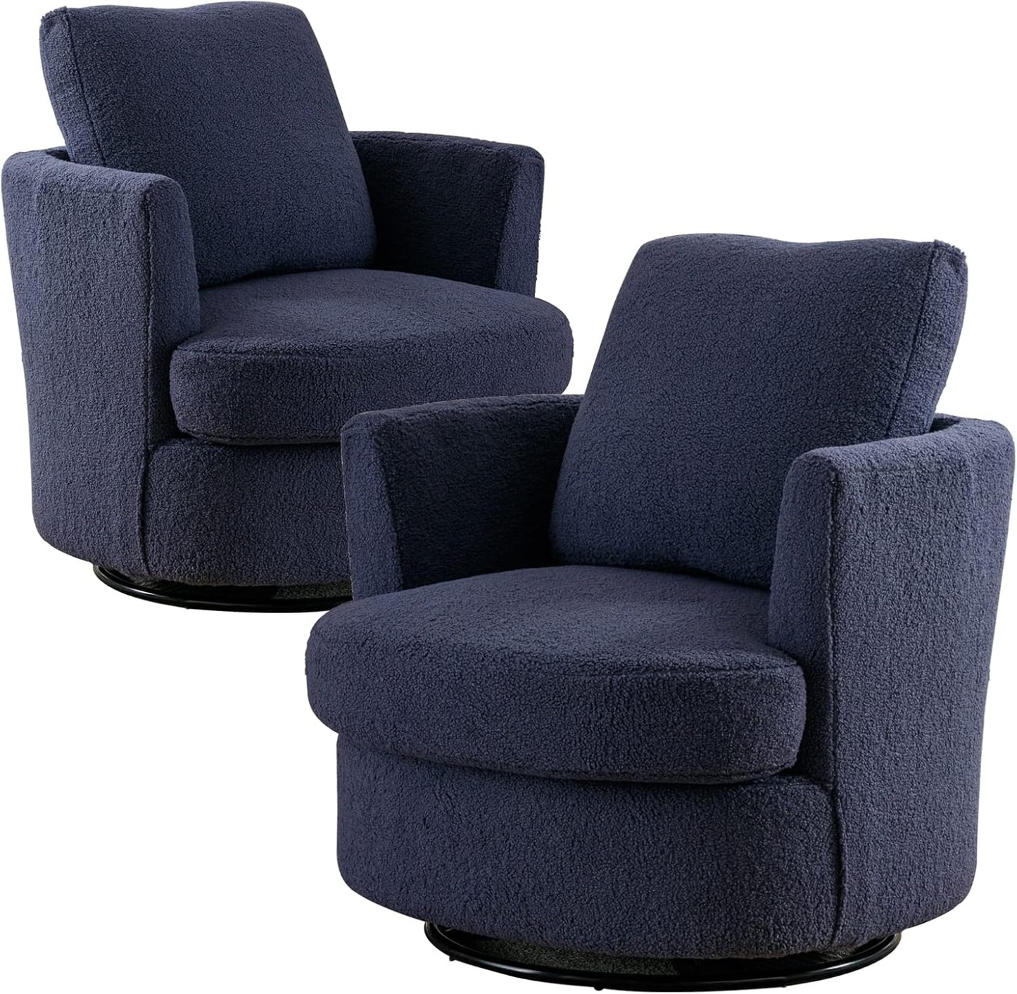 Swivel Accent Chair Set of 2,Teddy Sherpa Round Swivel Barrel Chairs for Living Room Upholstered Modern 360 Degree Swivel Club Chair Comfy Armchair for Nursery Bedroom Office(Dark Blue)