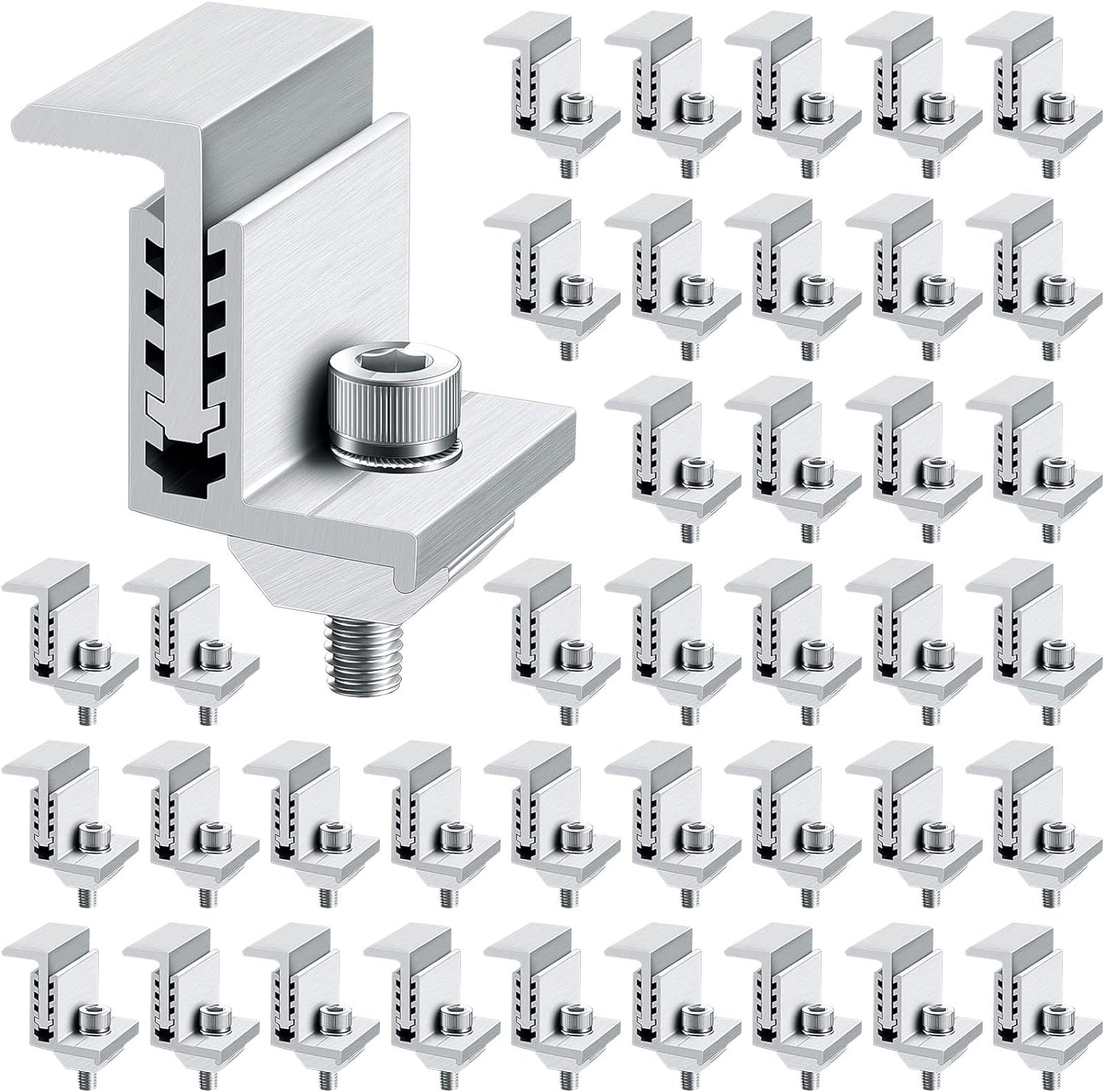 Zhengmy Solar Panel End Clamp Mounting Z Bracket Mid Clamps Aluminum Rail End Clamps Clips Adjustable Panels Grounding Gutter Kit for Pv Mounting System Install Hardware Fasteners Accessory(40 Pack)