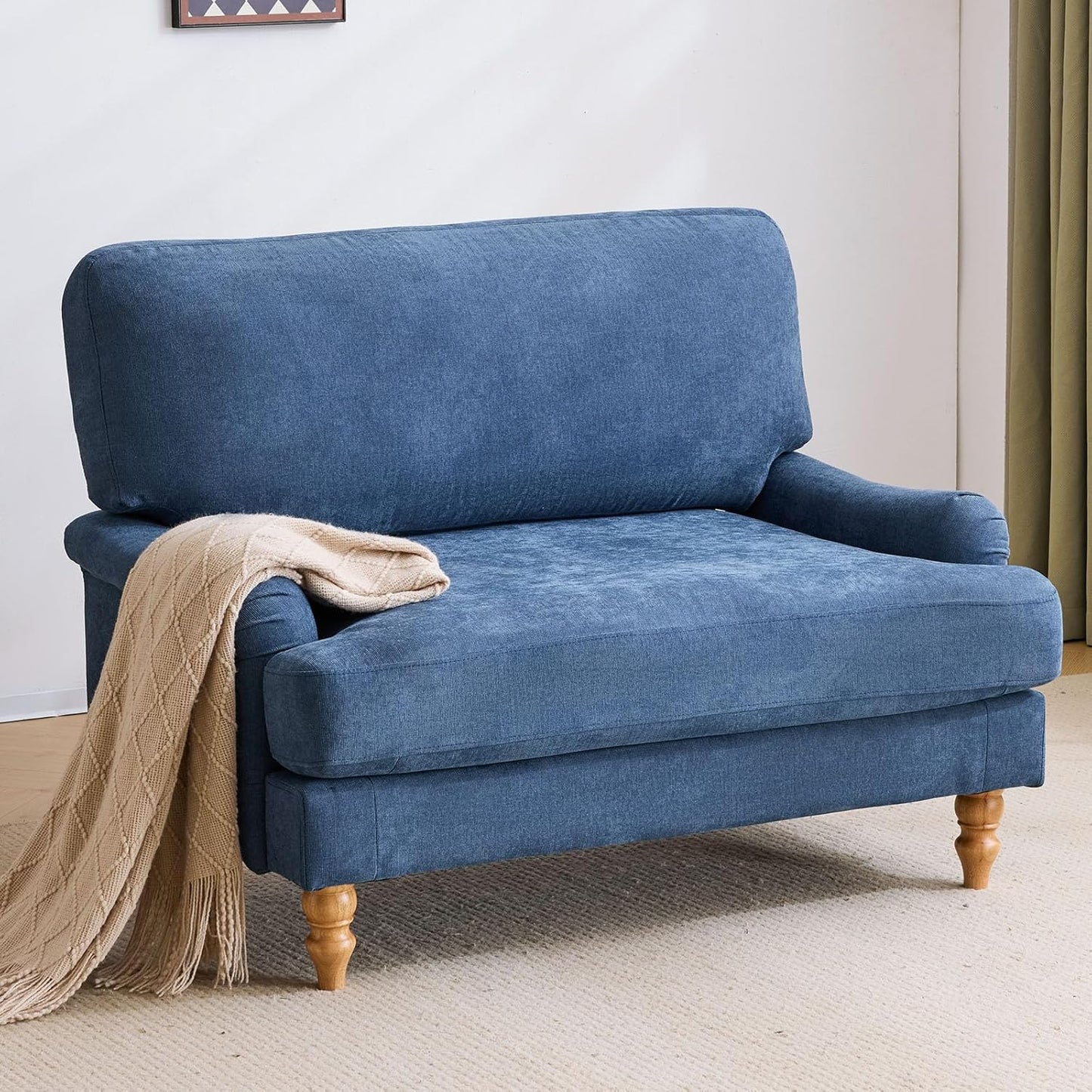 Bezseller Oversized Chair Indoor with Ottoman, 46" W Upholstered Armrest Sofa, Big Comfy Lounge Sofa Deep Seat Sleeper Chair for Living Room, Apartment, Bedroom, Reading Room(Blue)