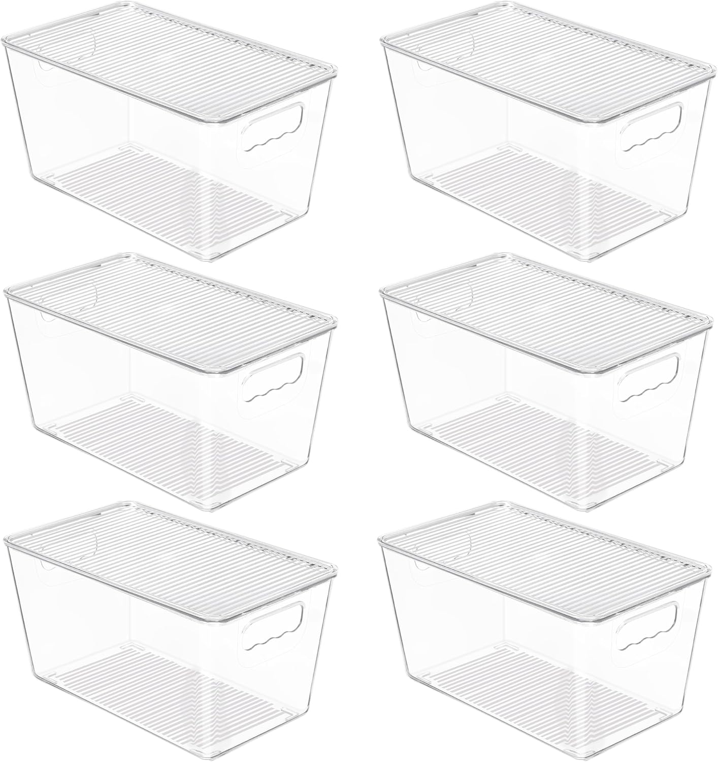 Vtopmart 6 Pack Clear Stackable Storage Bins with Lids, Large Plastic Containers with Handle for Pantry Organizer and Storage,Perfect for Bathroom,Cabinet,Kitchen,Fridge,Closet Organization