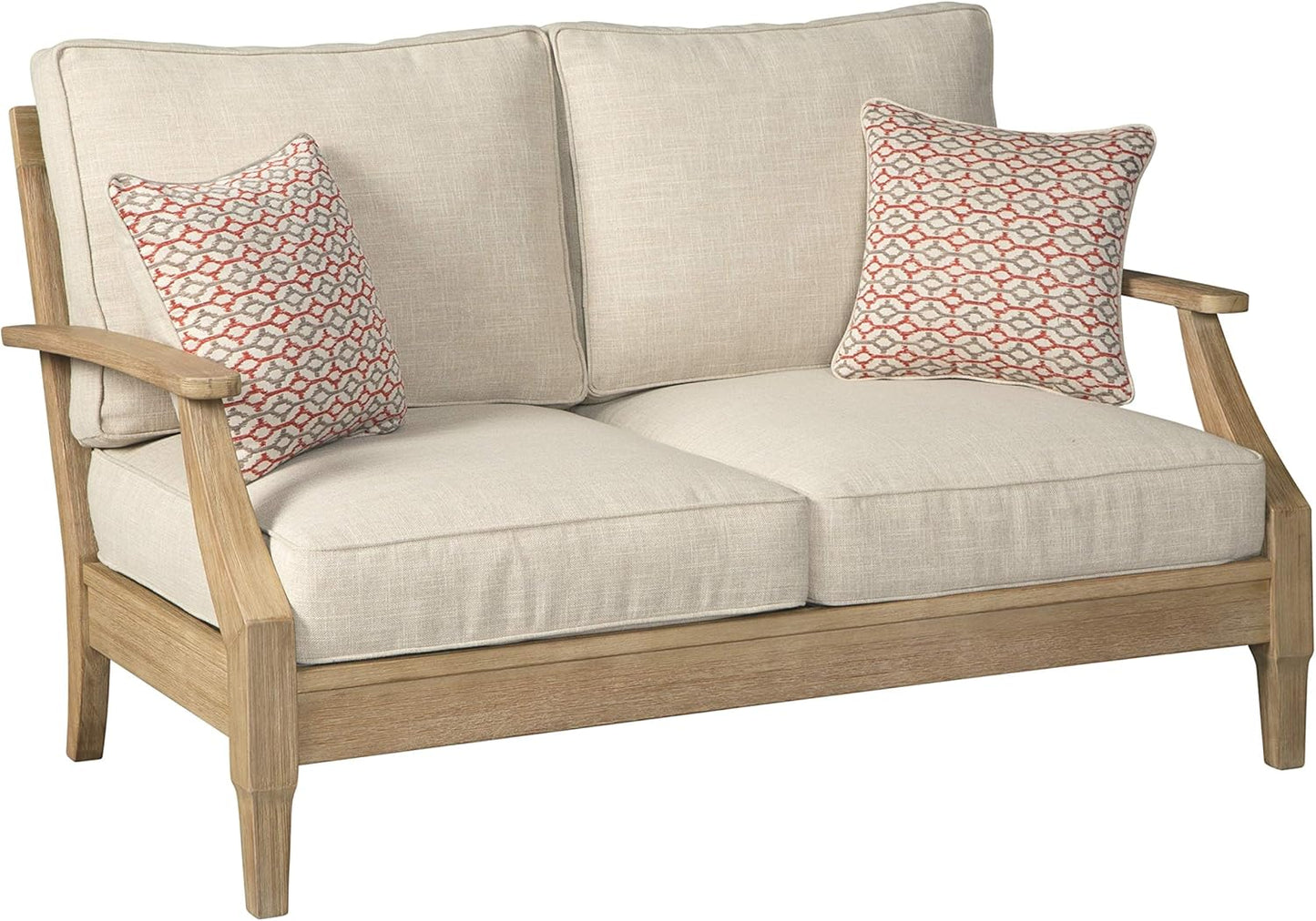 Signature Design by Ashley Carter Hall Outdoor Eucalyptus Patio Sofa with Cushion, Beige