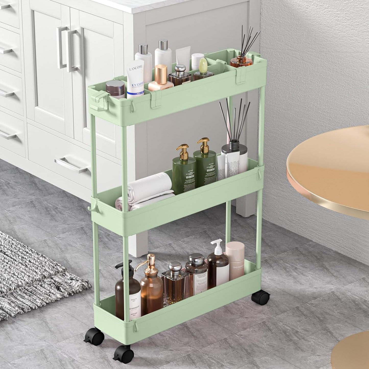 SPACELEAD Slim Storage Cart 3 Tier,Bathroom Organizer Rolling Utility,Mobile Shelving Unit Slide Out for Office, Kitchen, Laundry Room & Narrow Places,Black