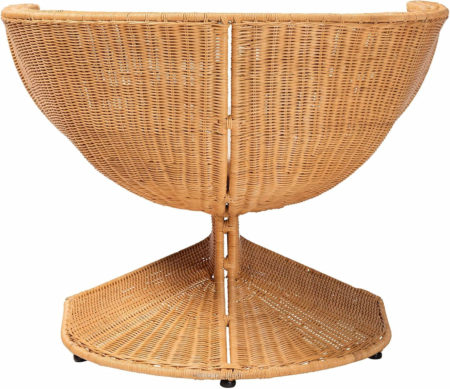 Bali & pari Reya Natural Rattan Lounge Chair - Handwoven Wicker Accent Seating with Pedestal Base for Modern Boho, Coastal, or Tropical Living Room Spaces