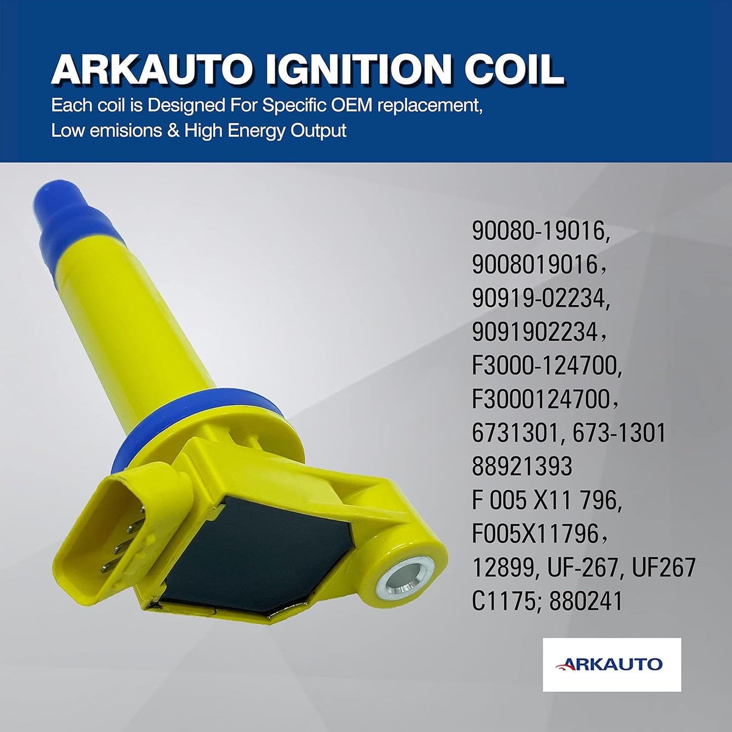 6PCS ARKAUTO HIGH PERFORMANCE IGNITION COIL 90919-02234 9091902234 90080-19016 9008019016 UF267 UF-267 C1175 FOR Lexus ES300 RX300 Toyota Avalon Camry Highlander Sienna 3.0L V6 1MZ