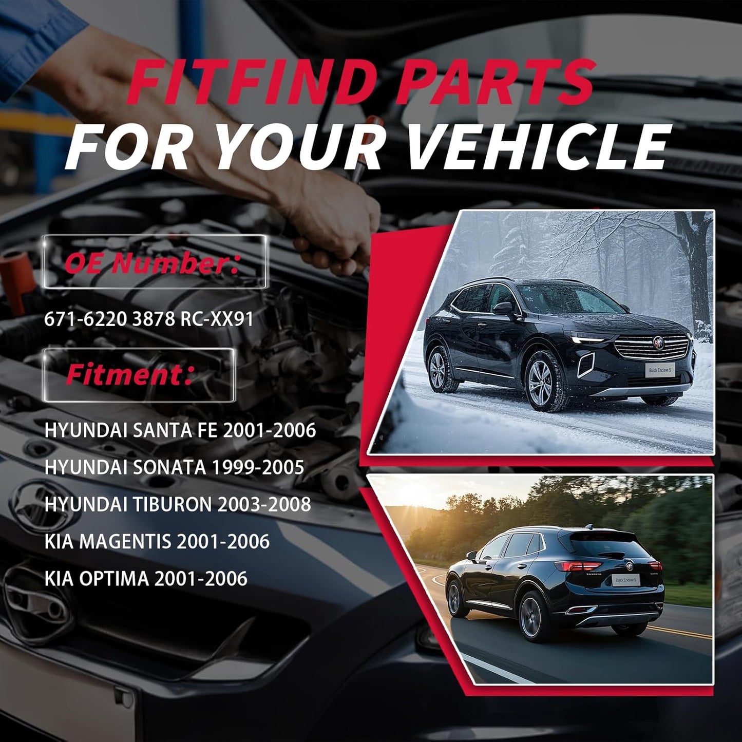 Set of 6 PCS Ignition Spark Plug Wires 671-6220 3878 RC-XX91 55803 27501-37B00 27501-37A00 & 6 Iridium Spark Plugs Set Compatible with Hyundai Tiburon Santa Fe Sonata Kia Magentis Optima 2.5L 2.7L V6