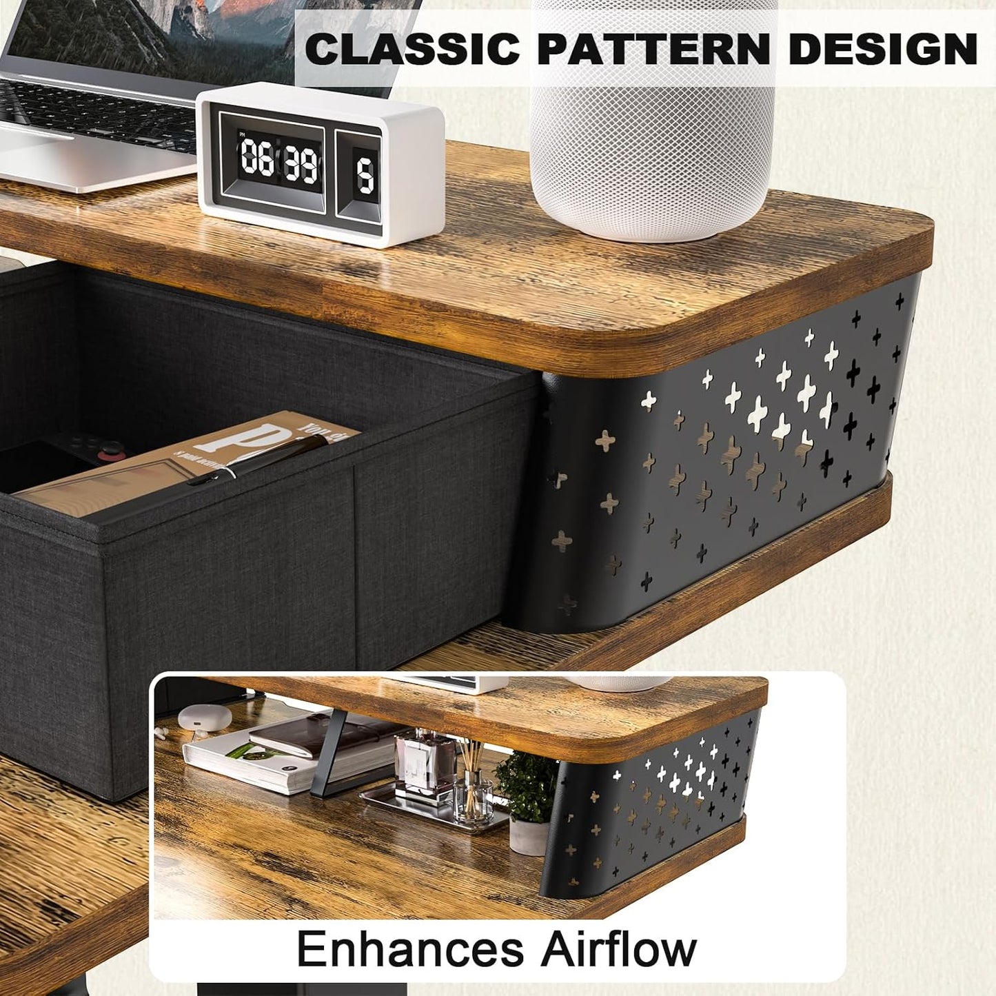 48"x 24" Standing Desk with Drawers, Easy Assembly Design, Adjustable Height Sit Stand Up Desk, Home Office Table with C-Clamp Mount Compatible, 3 Preset Heights & 2 Hooks(Rustic Brown)