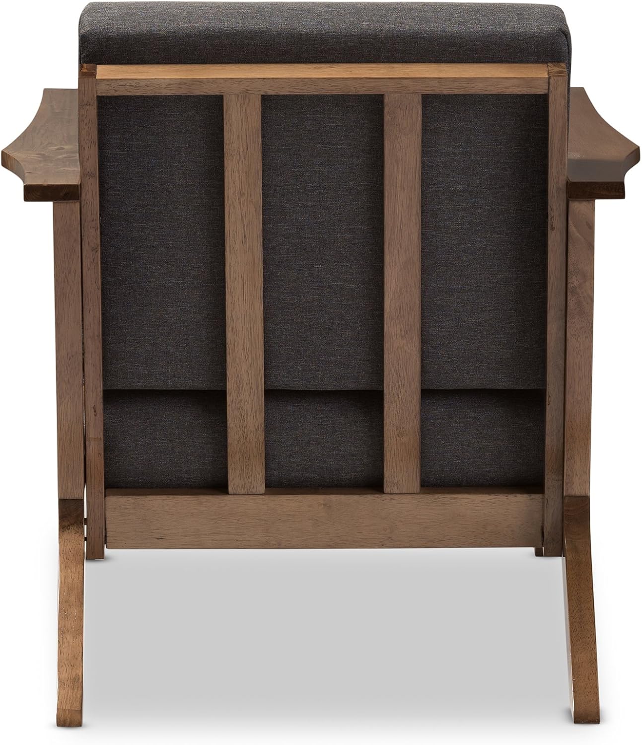 Baxton Studio Genie Mid-Century Modern Wood Grey Fabric Living Room 1-Seater Lounge Chair, Walnut