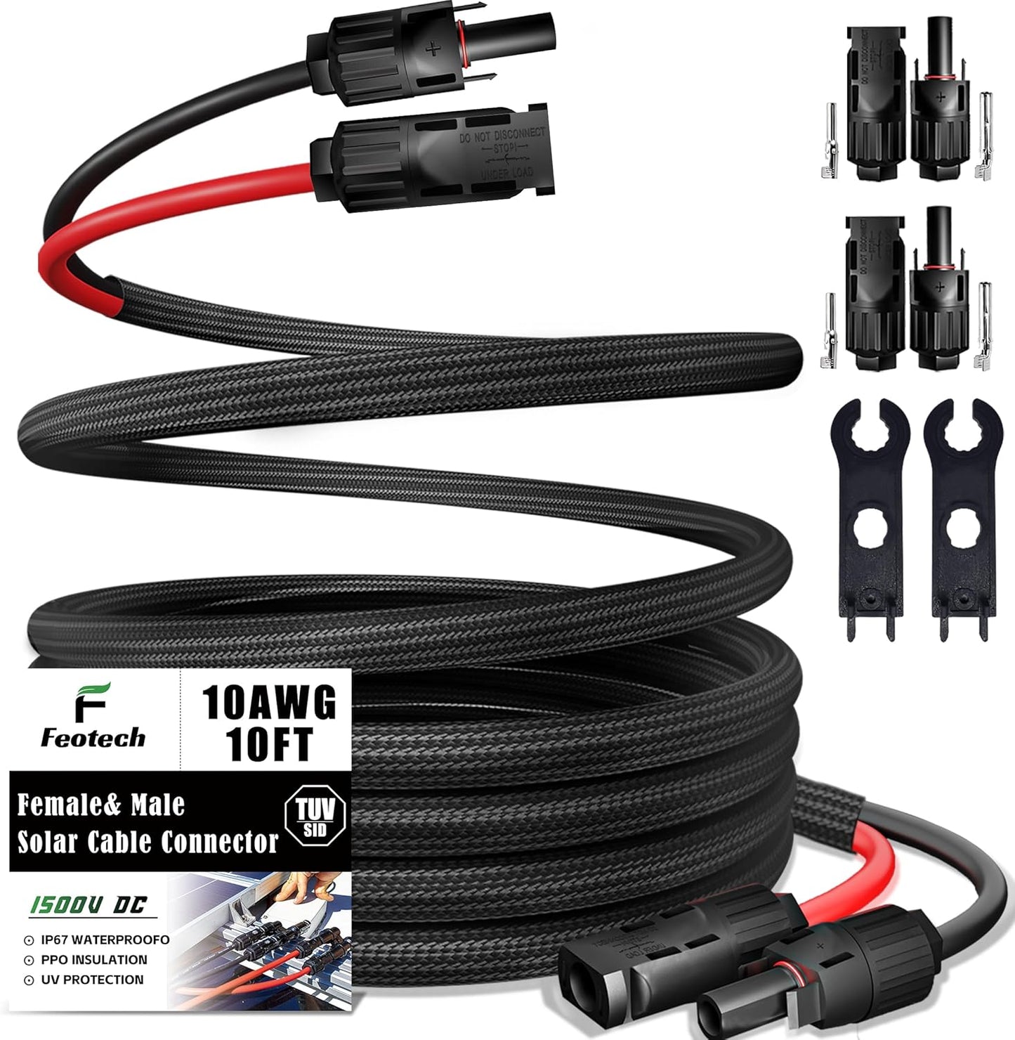 Twin Wire 40 Feet Solar Extension Cable 10AWG with -IP67- Female and Male Connector, Bonus Four Pairs of Free Connector Solar Panel Adapter kit Tools (6 Pairs connectors)