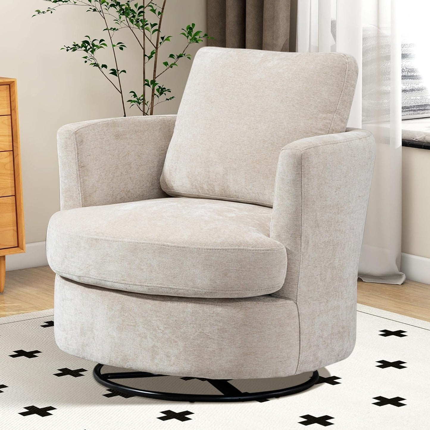 Aoiy & Wifon 31.9" W Swivel Accent Chair, 360 Degree Modern Living Room Chair, Swivel Barrel Chairs for Living Room/Bedroom, Chenille,Beige, 2PACK