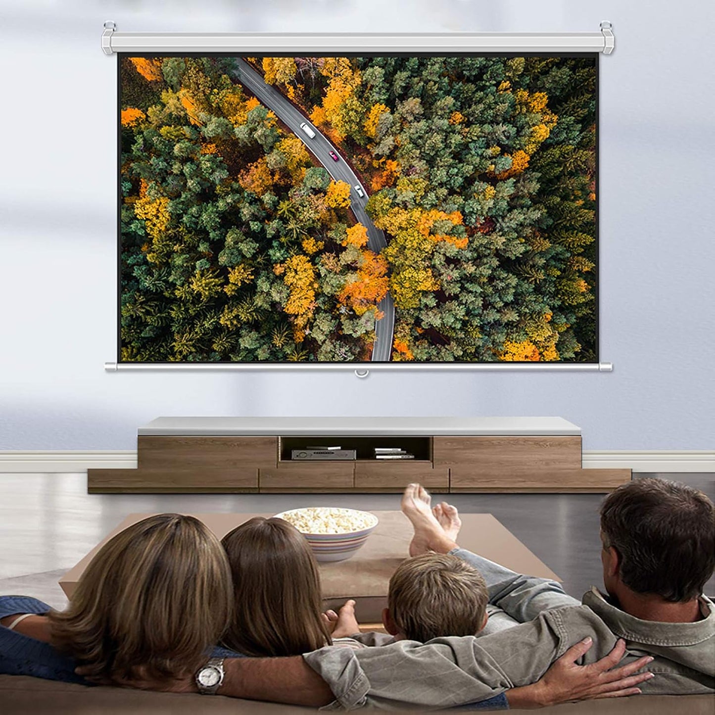 4:3/16:9 HD Ceiling Wall-Mount Retractable Projector Screen for Home Theater Presentation, Foldable Manual Pull Down Projection Screen with Self Locking Function (72inch 16:9