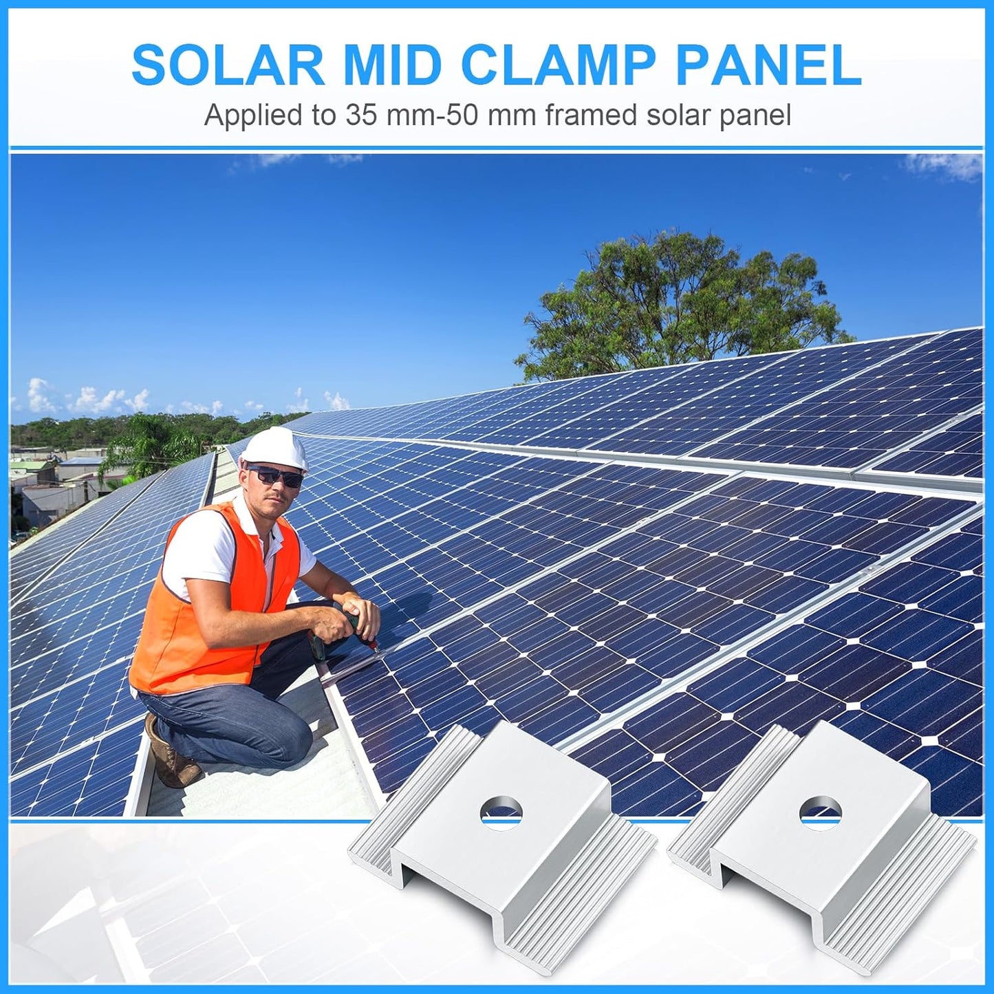 Zhengmy 100 Pack Solar Panel Mid Clamps 1.06 Inch Solar Panel Bracket Aluminium Mounting Accessories Aluminum Solar Mid Clamp for Solar Panel Mounting Solar Panel Mid Clamp