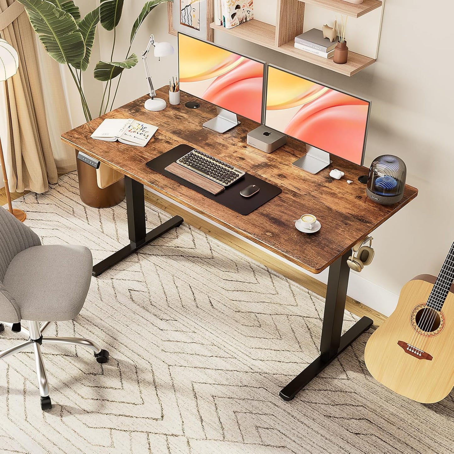 Sweetcrispy Standing Desk - 40 in Electric Standing Desk with Whole-Piece Desktop Board, Height Adjustable Stand Up Desk for Home Office, Sit Stand Computer Rising Desk, Rustic Brown(2 Packages)
