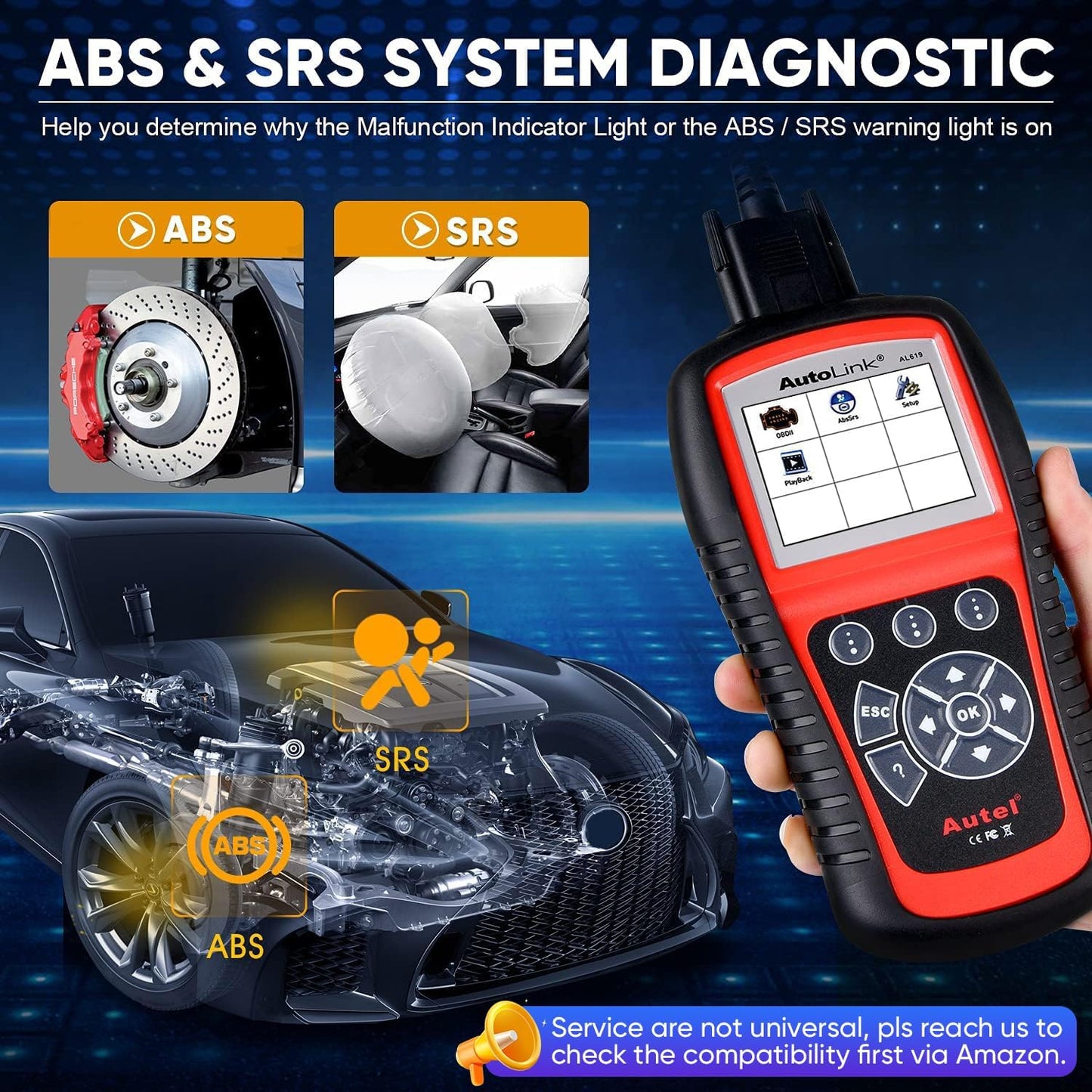 Autel AutoLink AL619 Scanner, 2025 ABS SRS Airbag Warning Light Diagnostic Scan Tool, Up of AL519 ML519 ML619, 10 OBDII Test Modes, DTCs Lookup, Live Data, Turn Off Check Engine Light OBD2 Code Reader