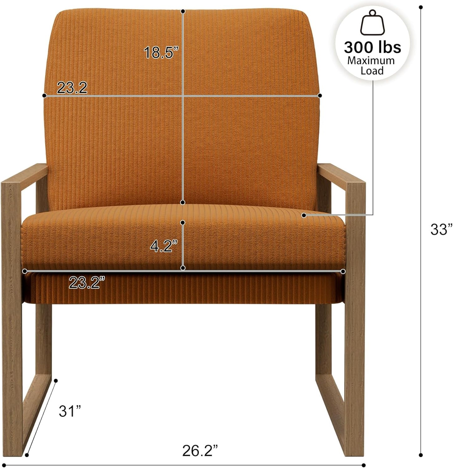 BELLEZE Set of 2 Modern Mustard Yellow Accent Chair, Mid-Century Corduroy Upholstered Lounge Chair, Wooden Frame Armchair for Living Room, Bedroom, or Office, Comfortable Padded Cushion