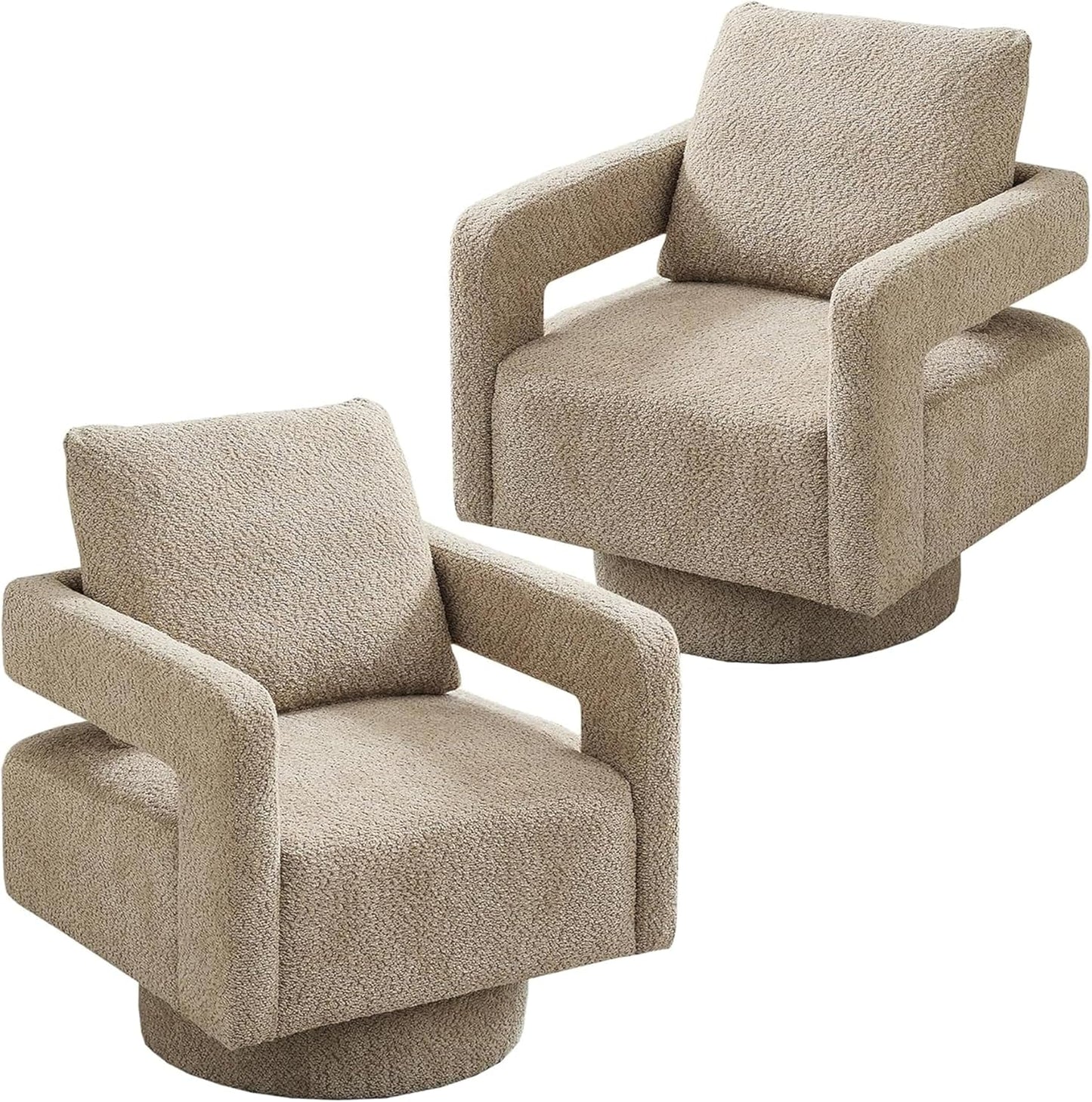 Swivel Accent Chair Set of 2, Modern Swivel Barrel Chair for Living Room, 360 Degree Comfy Square Accent Chair with Open Back, Upholstered Armchair for Bedroom,Reading, Linen Blend, Pale Green