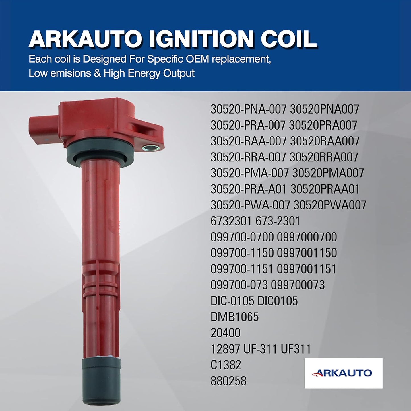4PCS ARKAUTO HIGH ENERGY IGNITION COIL ARK-IG311 UF311 30520RAA007 30520PNA007 30520-RAA-007 30520-RRA-007 30520-PNA-007 FOR HONDA CIVIC S2000 ACCORD CR-V ELEMENT ACURA RSX 2.0 2.2 2.4 L4 K20 K24