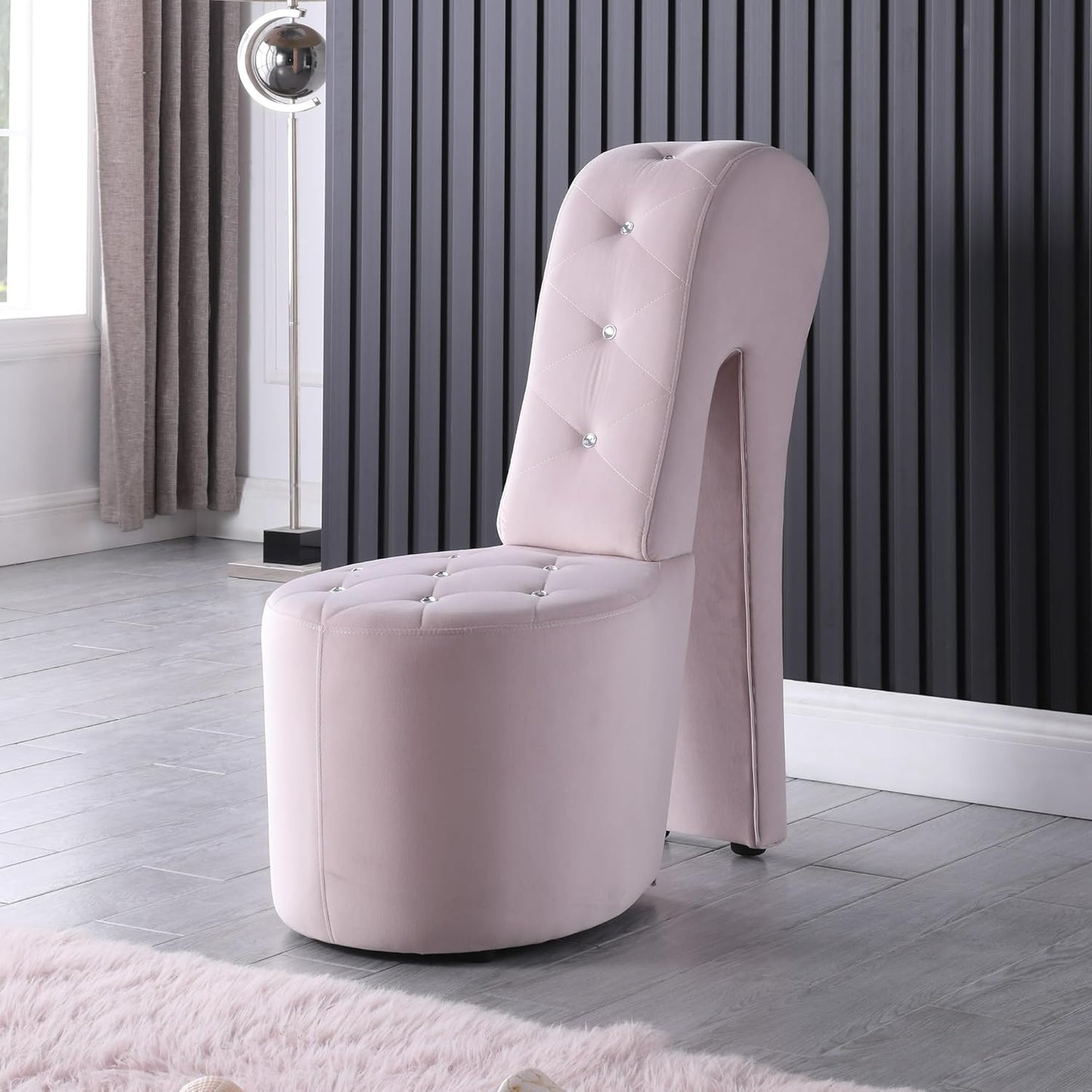Tristam 40" Modern Glam High Heel Lounge Chair, Armless Chair with Upholstered Crystal-like Buttons and Diamond Stitching, Comfortable Indoor Seating for Bedroom, Living Room (Velvet, Pink)