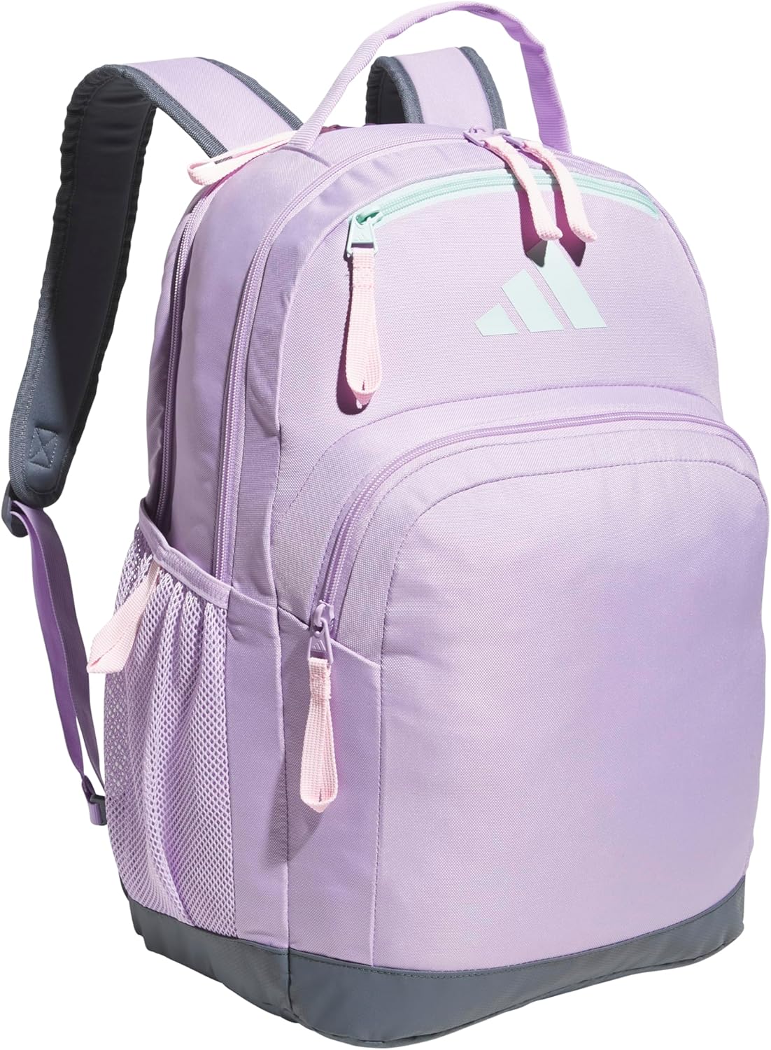 adidas Unisex Adaptive Backpack large size with features for independent dressing and ease of use, Powder Plum Purple/Semi Flash Aqua Blue/Clear Pink, One Size