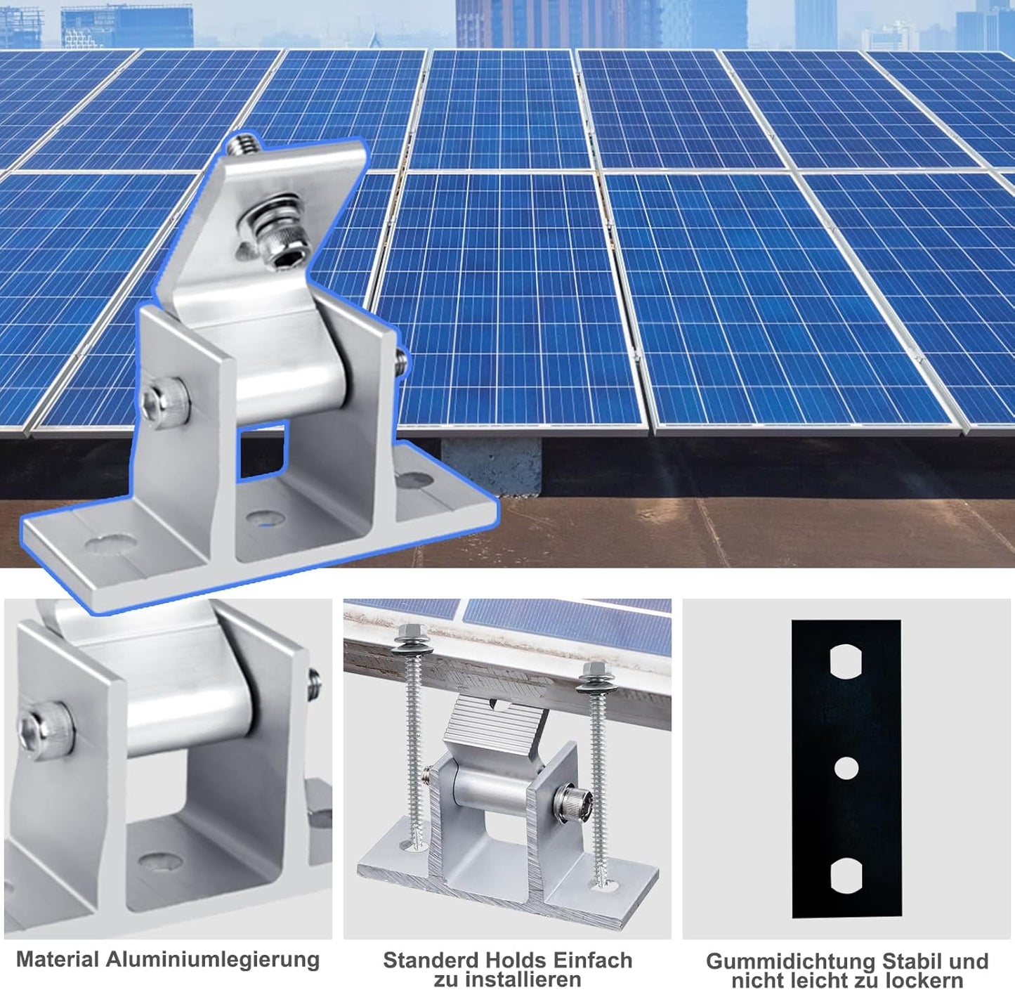 Solar Panel Mounting Brackets, 8PCS Adjustable RV Solar Panel Mount, Tilt Angle 10°-60° Solar Panel Roof Mounting Kit for Solar Panel 400 W, 500 W