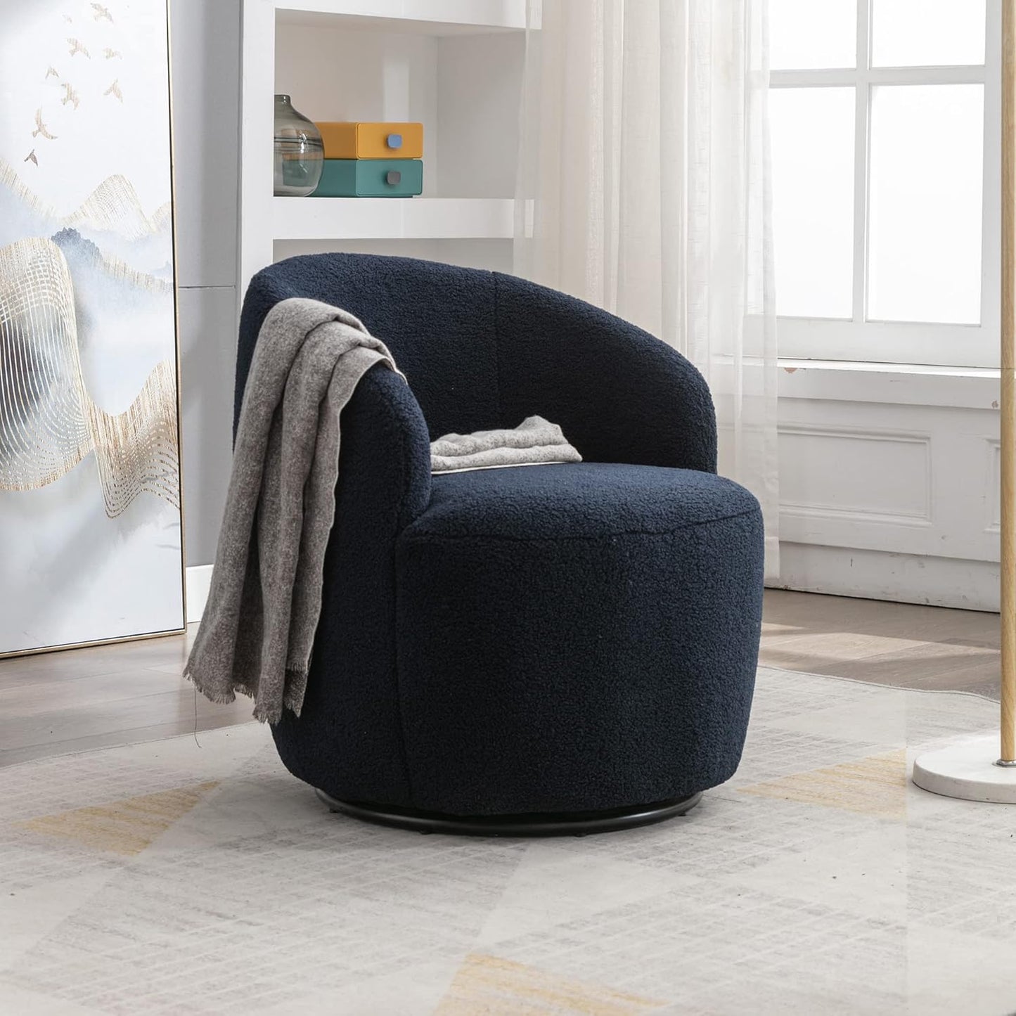 Ball & Cast Modern Swivel Accent Chair,Velvet Upholstered Armchair,Small Single Sofa with Semi-Circular Backrest for Living Room Bedroom Home Office,White