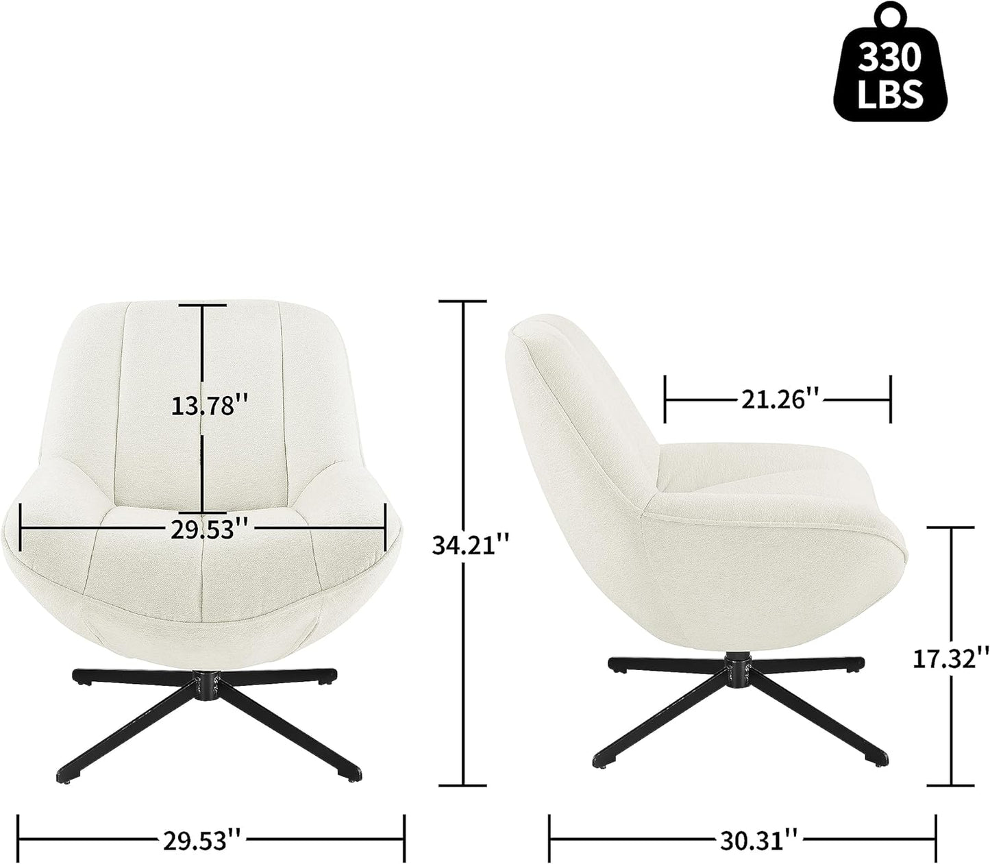 Art Leon Modern Swivel Accent Chair, Fabric upholstered Lounge Chair, Single Sofa Chair with Metal Legs, Comfy Reading Chair for Living Room Bedroom, Off White