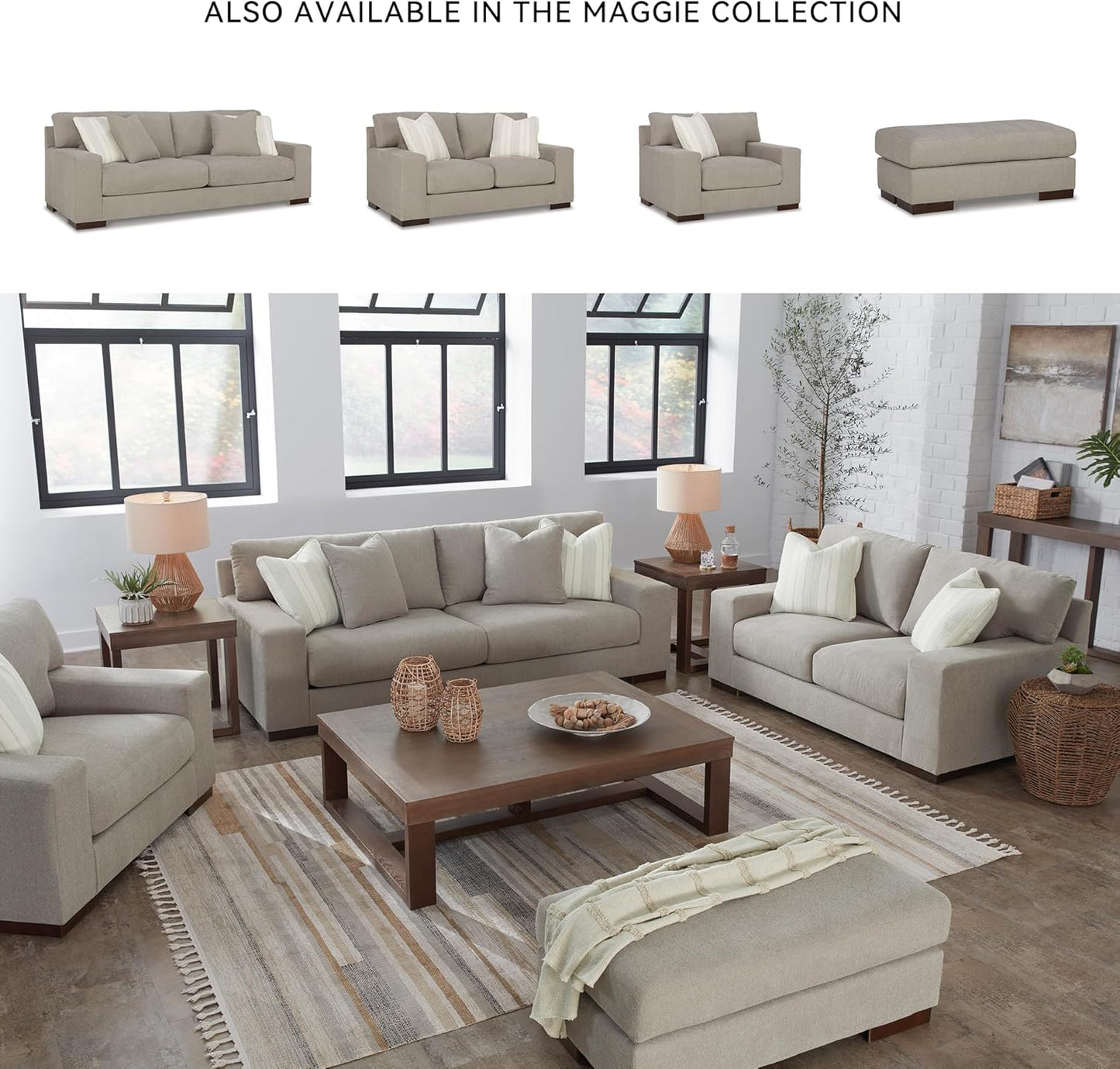 Signature Design by Ashley Maggie Contemporary Upholstered Oversized Chair with 1 Accent Pillow, Light Brown