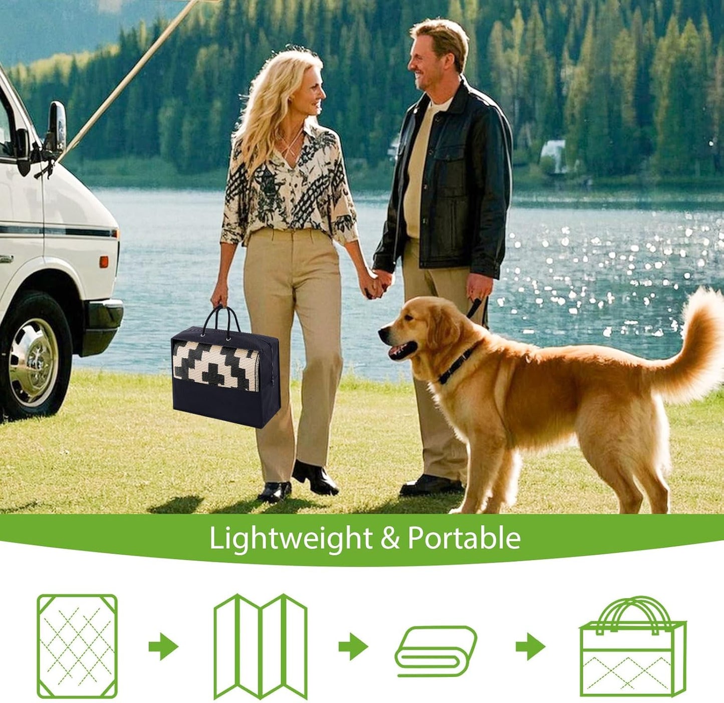 Smiry Waterproof Outdoor Rug 5x8 ft, Reversible Plastic Straw Patio Camping Rugs, Outdoor Indoor RV Mat Carpet for Patio, Outside Entry, Backyard, Deck, Bench, Picnic, Camper, Black & Beige