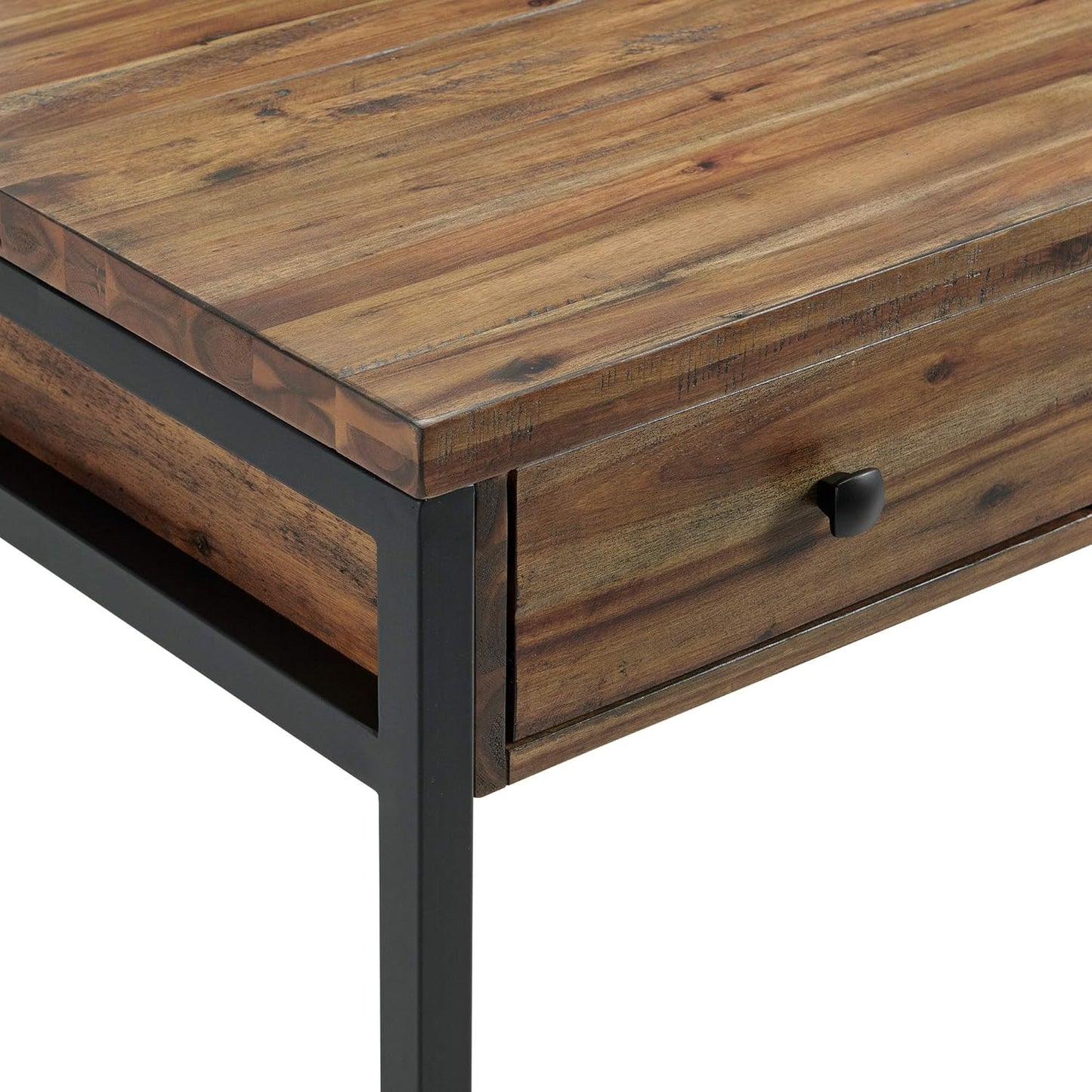 Alaterre Furniture Claremont Rustic Wood and Metal Office Desk, 60 in. W x 23 in. D x 30 in. H, Natural Wood Grain Finish with Two Side Drawers, Ideal for Home Office and Study Room