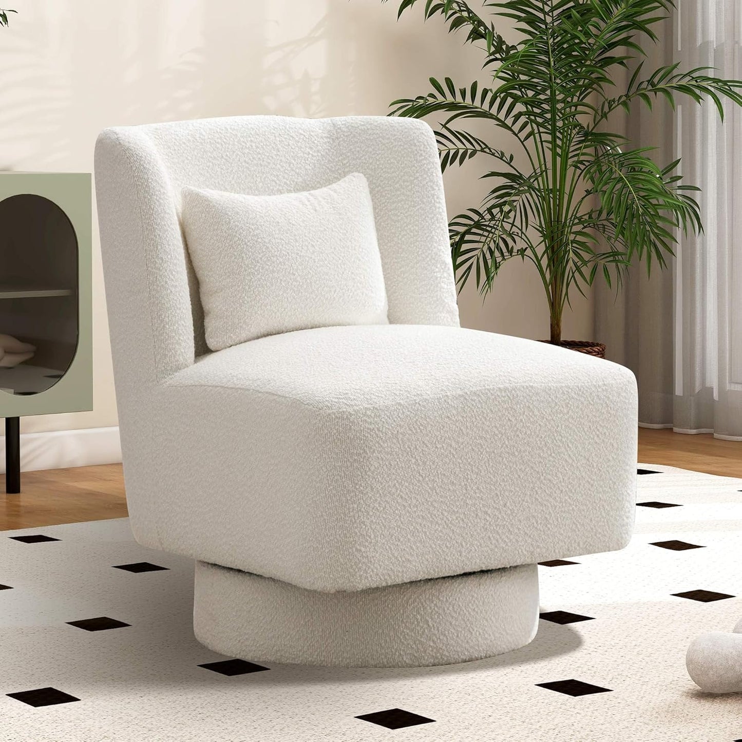 Aoiy & Wifon 23.6" W Comfy Swivel Accent Chair, Modern Living Room Accent Chair, 360 Degree Swivel Barrel Chairs for Living Room, Boucle, Black, 2PACK